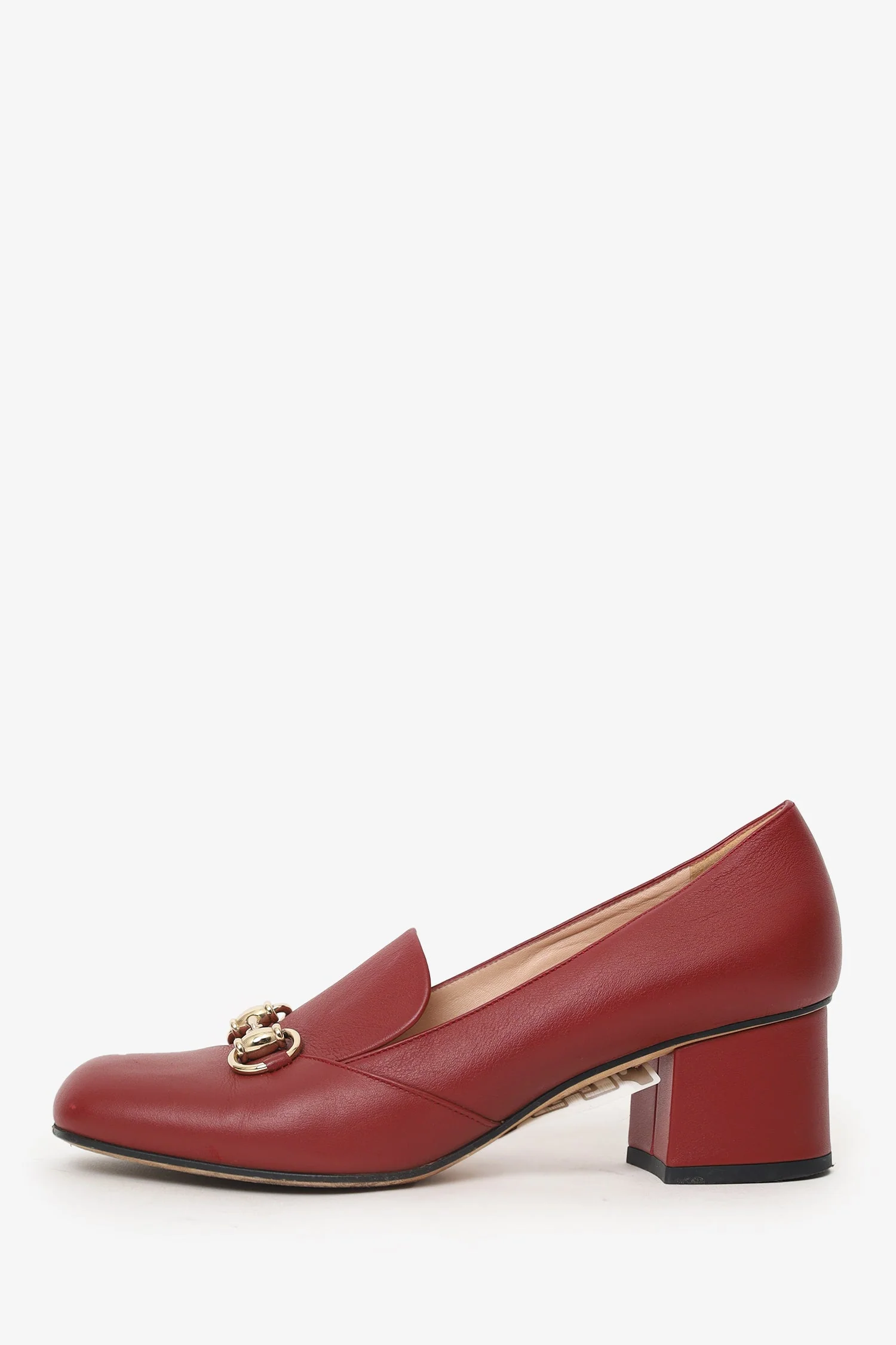 Gucci Burgundy Leather Horsebit Block Heels Size 38 - Image 4