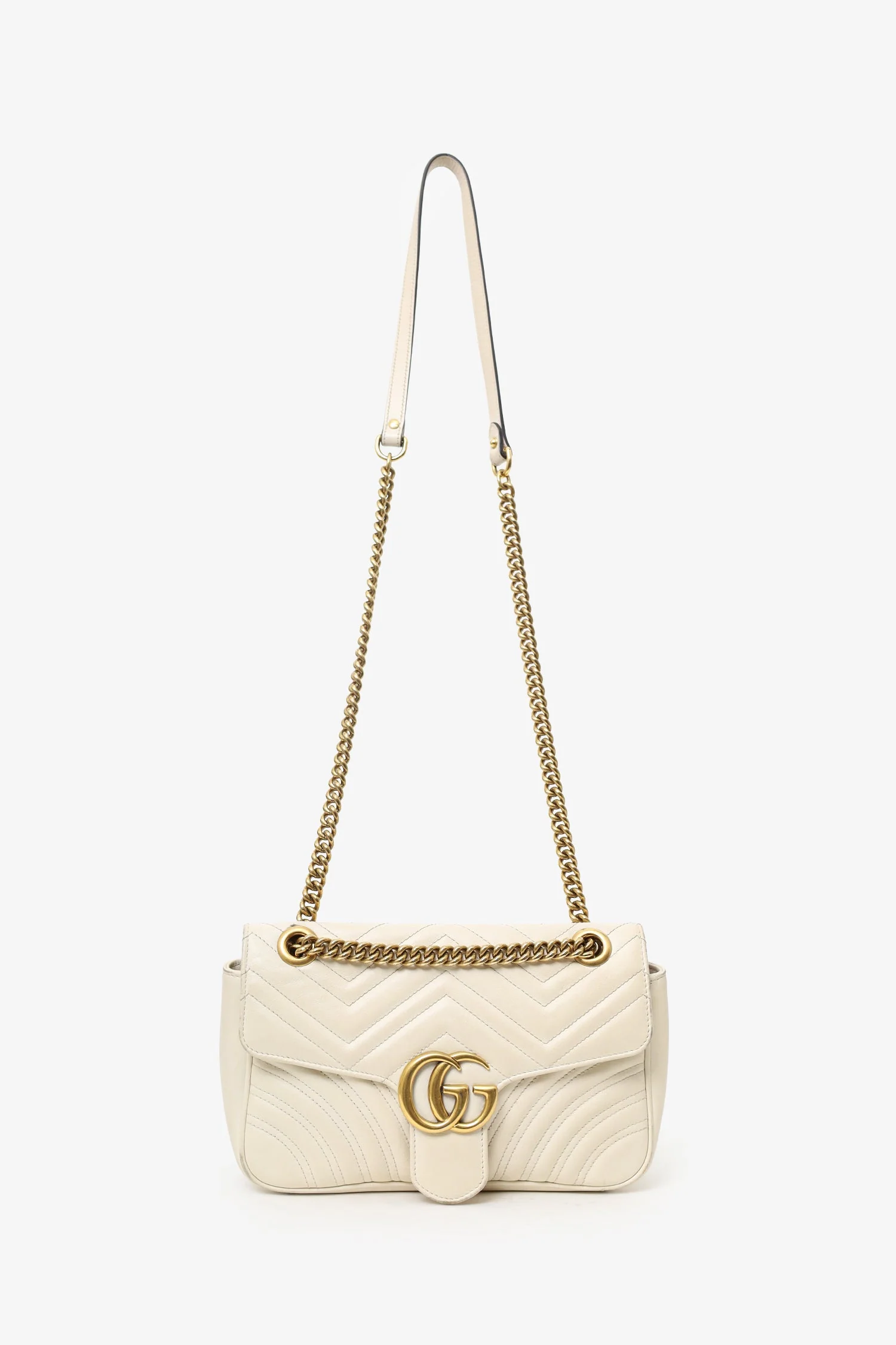 Gucci Cream Leather Marmont Medium Shoulder Bag - Image 6