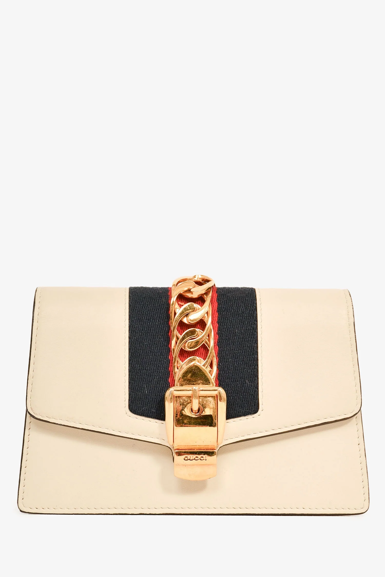 Gucci Cream Leather Web Mini Sylvie Chain Bag