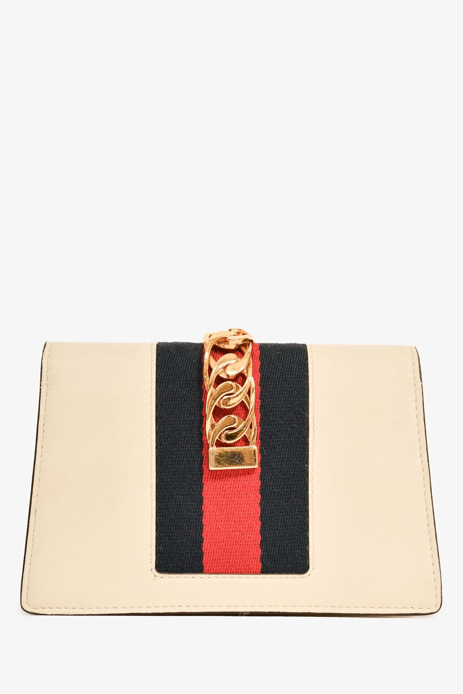 Gucci Cream Leather Web Mini Sylvie Chain Bag - Image 2