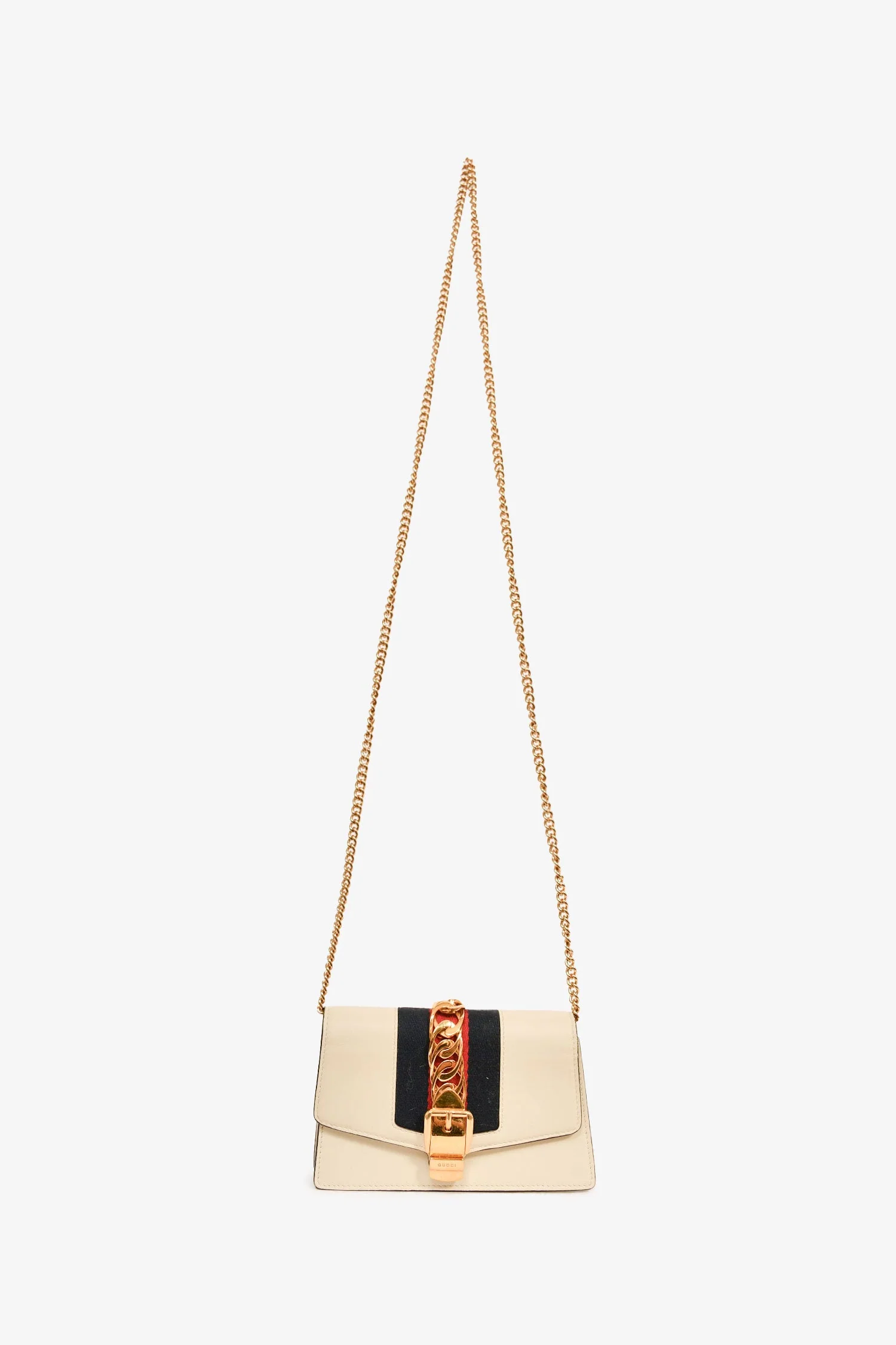 Gucci Cream Leather Web Mini Sylvie Chain Bag - Image 7