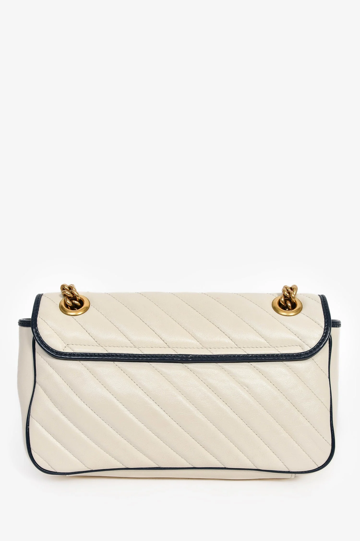 Gucci Cream/Navy Leather Marmont Small Shoulder Bag - Image 2