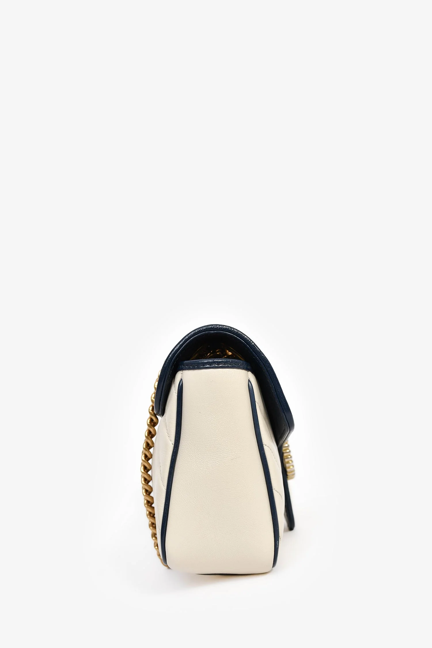 Gucci Cream/Navy Leather Marmont Small Shoulder Bag - Image 3