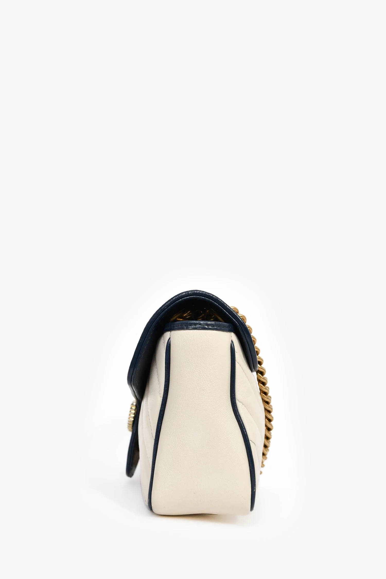 Gucci Cream/Navy Leather Marmont Small Shoulder Bag - Image 4