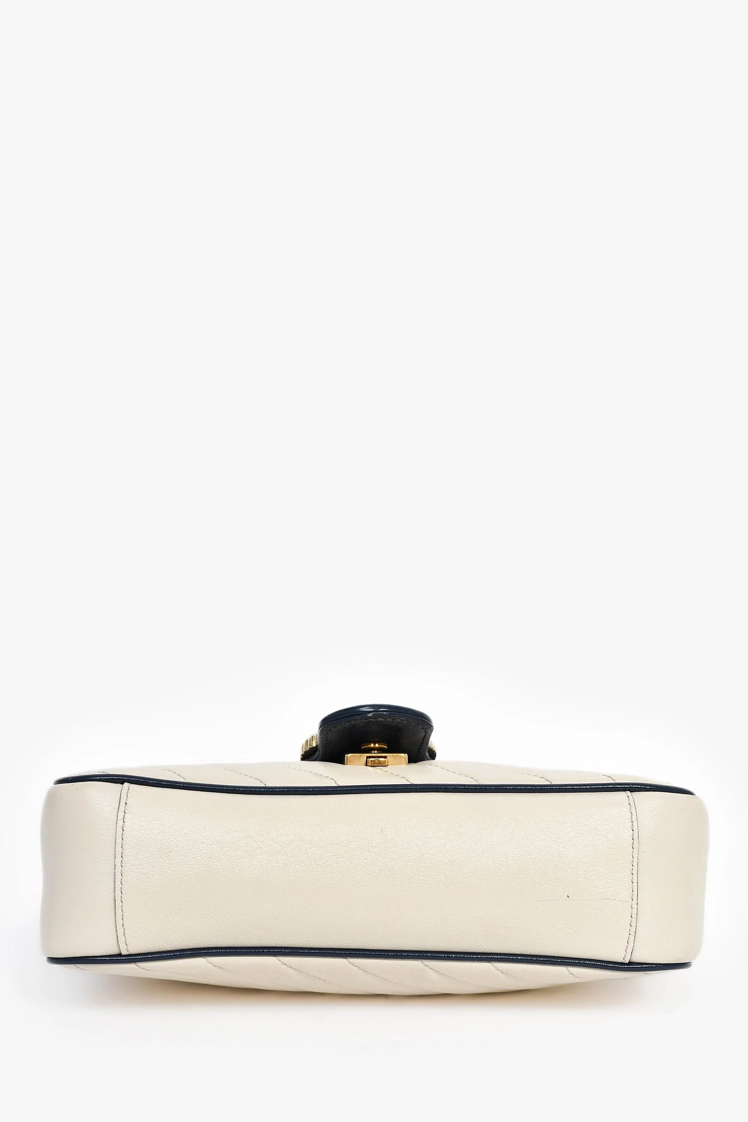 Gucci Cream/Navy Leather Marmont Small Shoulder Bag - Image 5