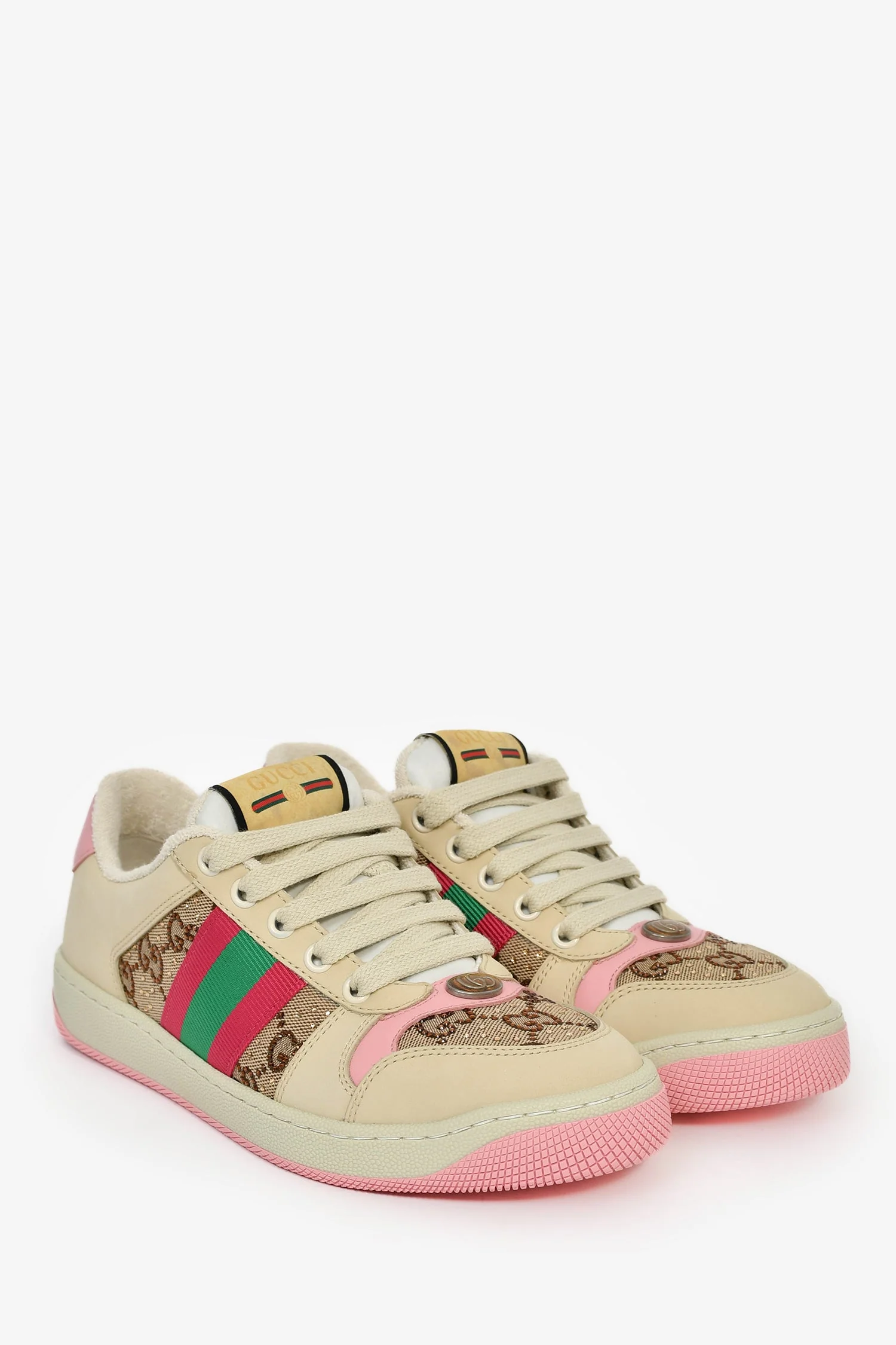 Gucci Crystal GG Supreme Pink Web 'Screener' Sneakers Size 36 - Image 2