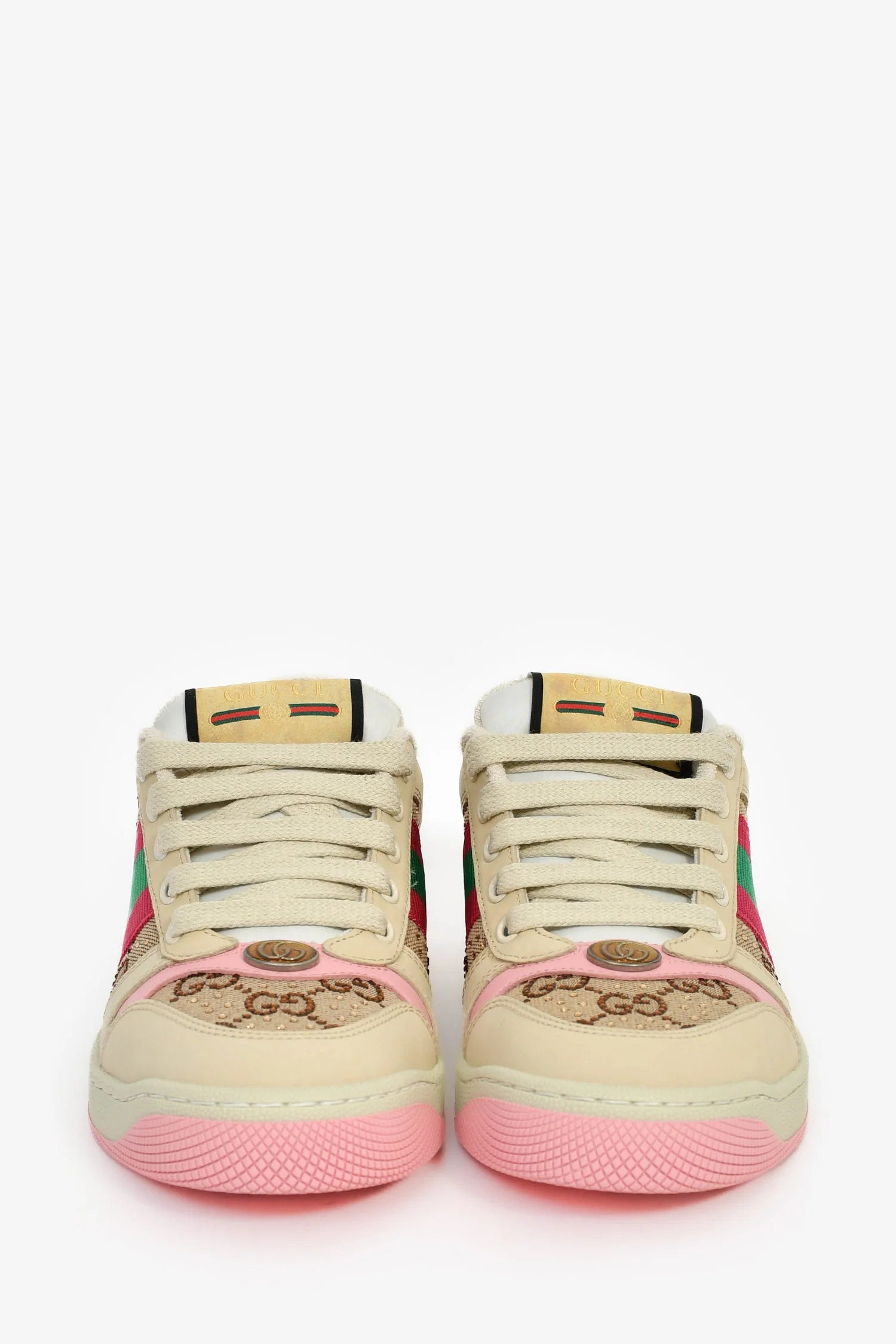 Gucci Crystal GG Supreme Pink Web 'Screener' Sneakers Size 36 - Image 3