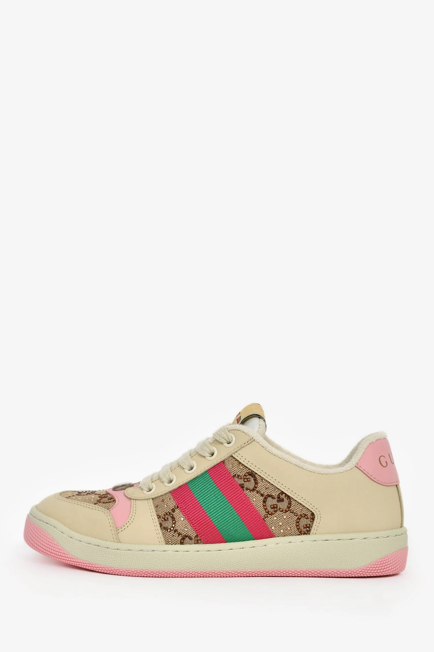 Gucci Crystal GG Supreme Pink Web 'Screener' Sneakers Size 36 - Image 4