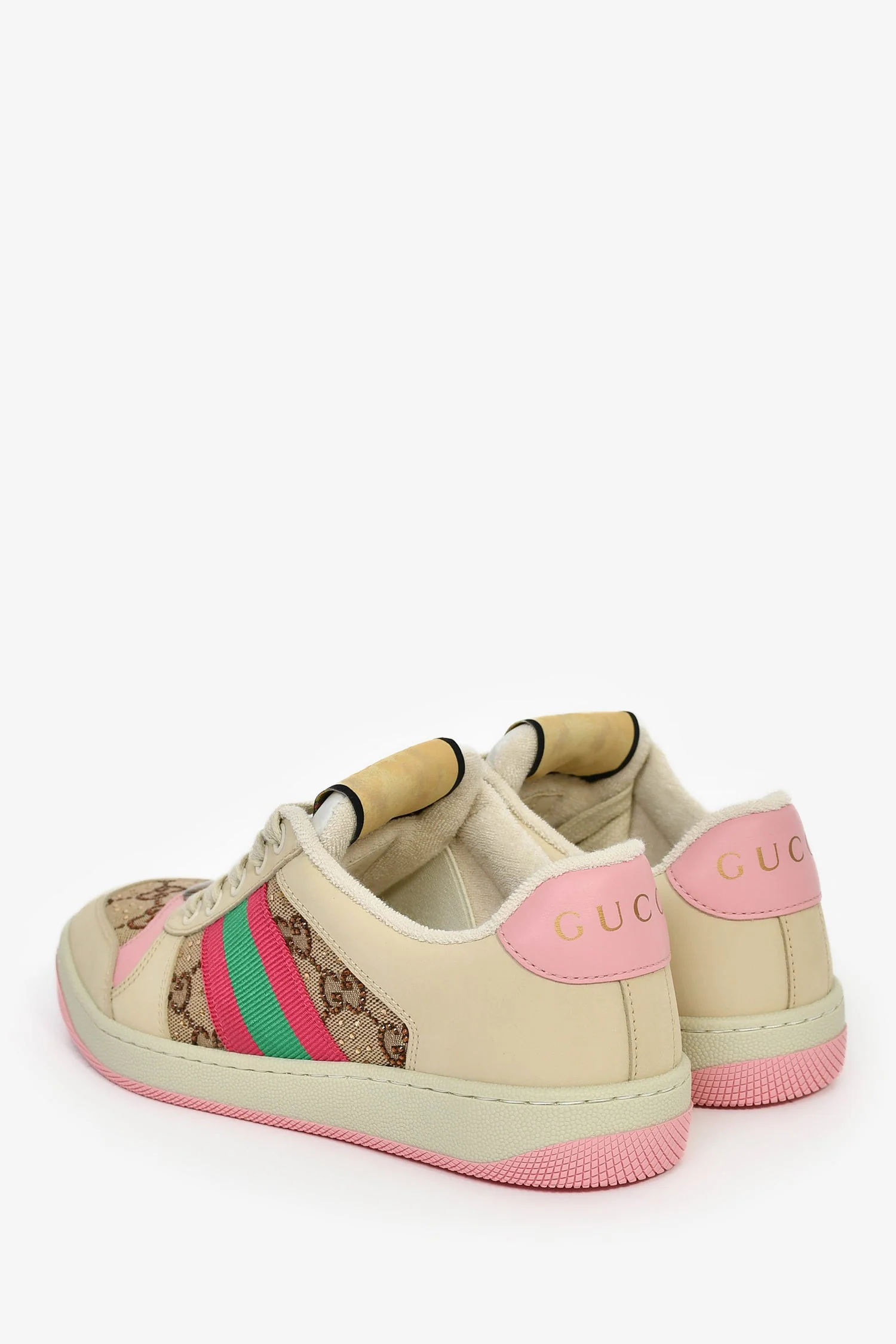 Gucci Crystal GG Supreme Pink Web 'Screener' Sneakers Size 36 - Image 5