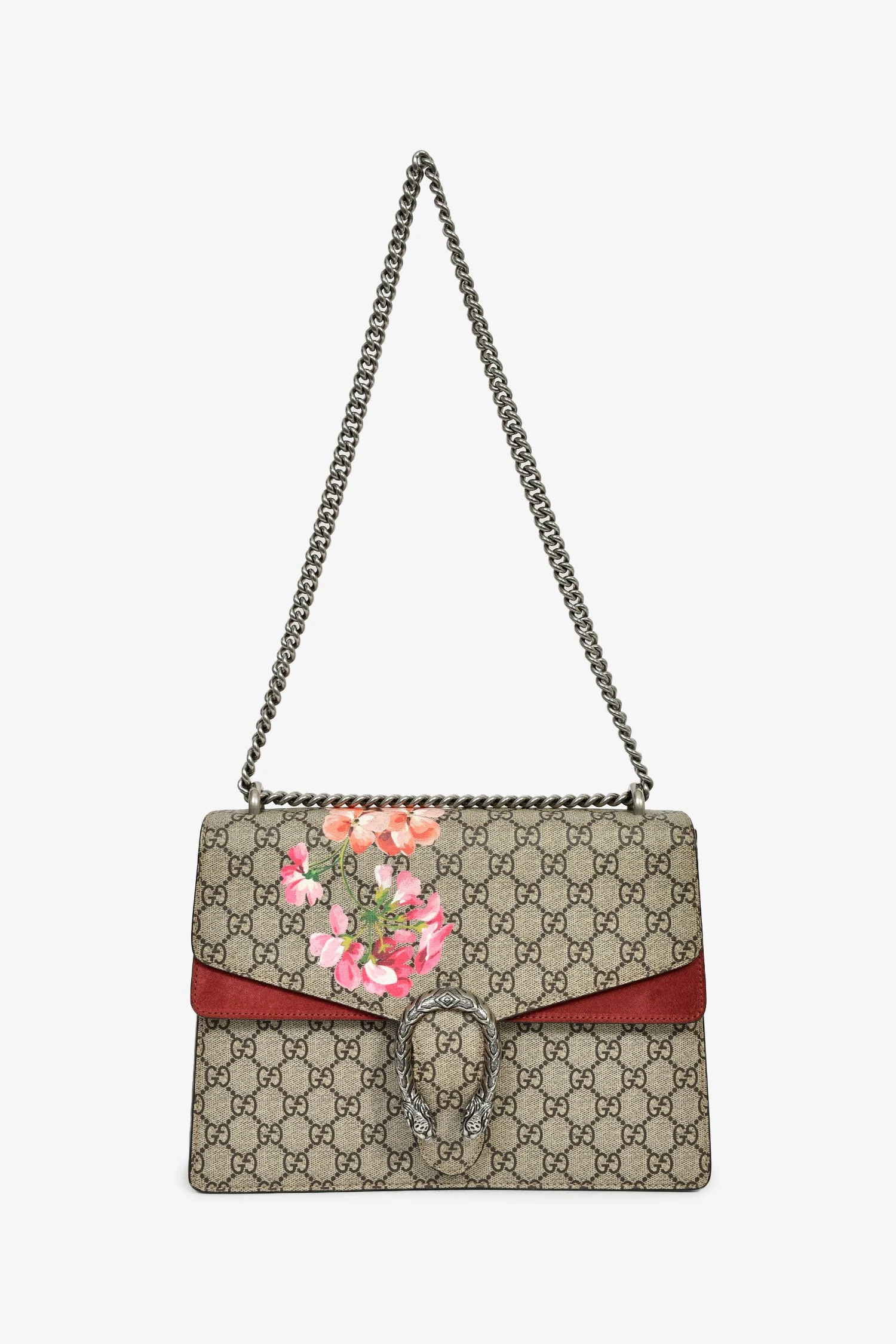 Gucci GG Supreme Blooms Canvas/Burgundy Suede Dionysus Medium Shoulder Bag - Image 7