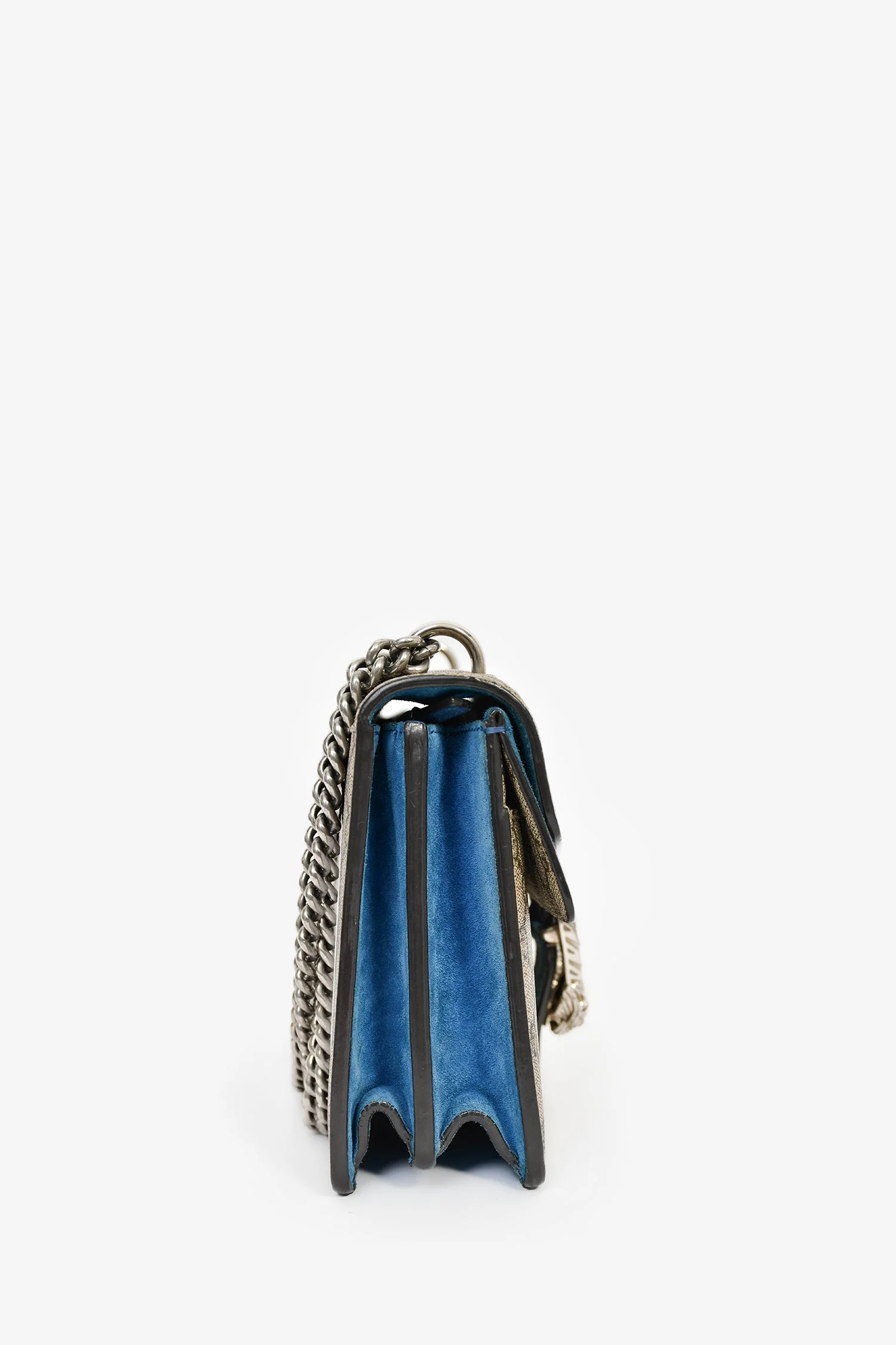 Gucci GG Supreme Monogram Canvas/Blue Suede Small Dionysus Shoulder Bag - Image 3