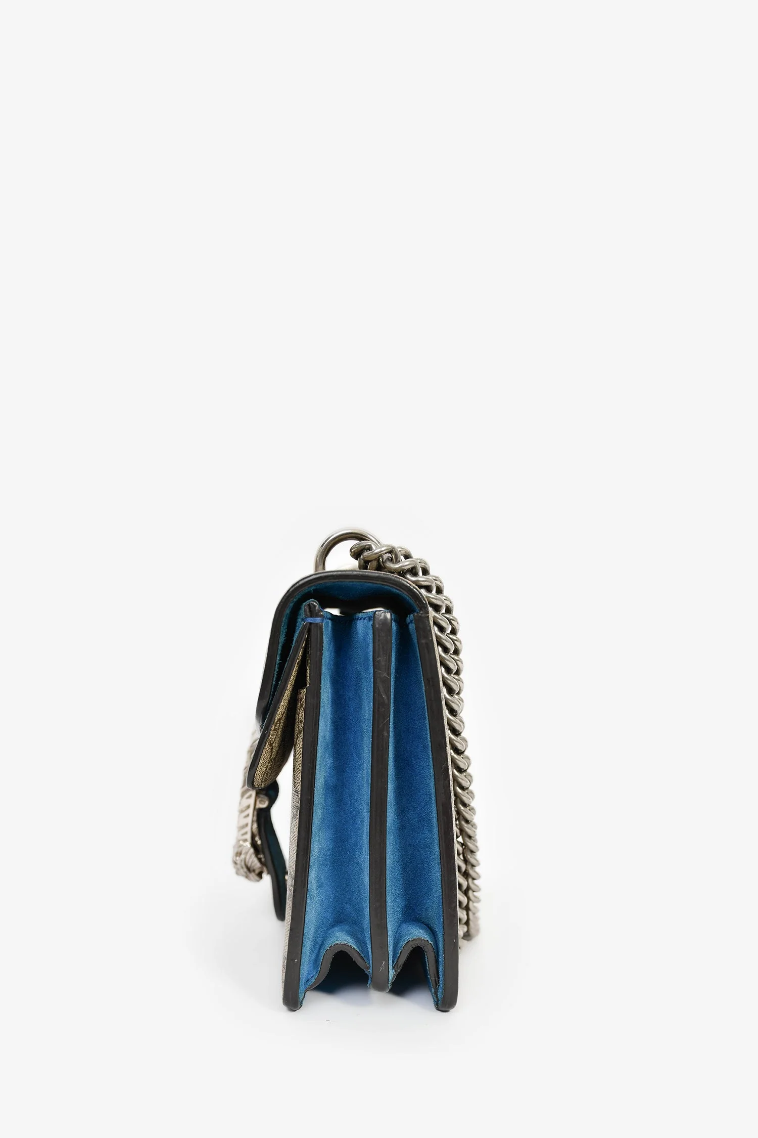 Gucci GG Supreme Monogram Canvas/Blue Suede Small Dionysus Shoulder Bag - Image 4