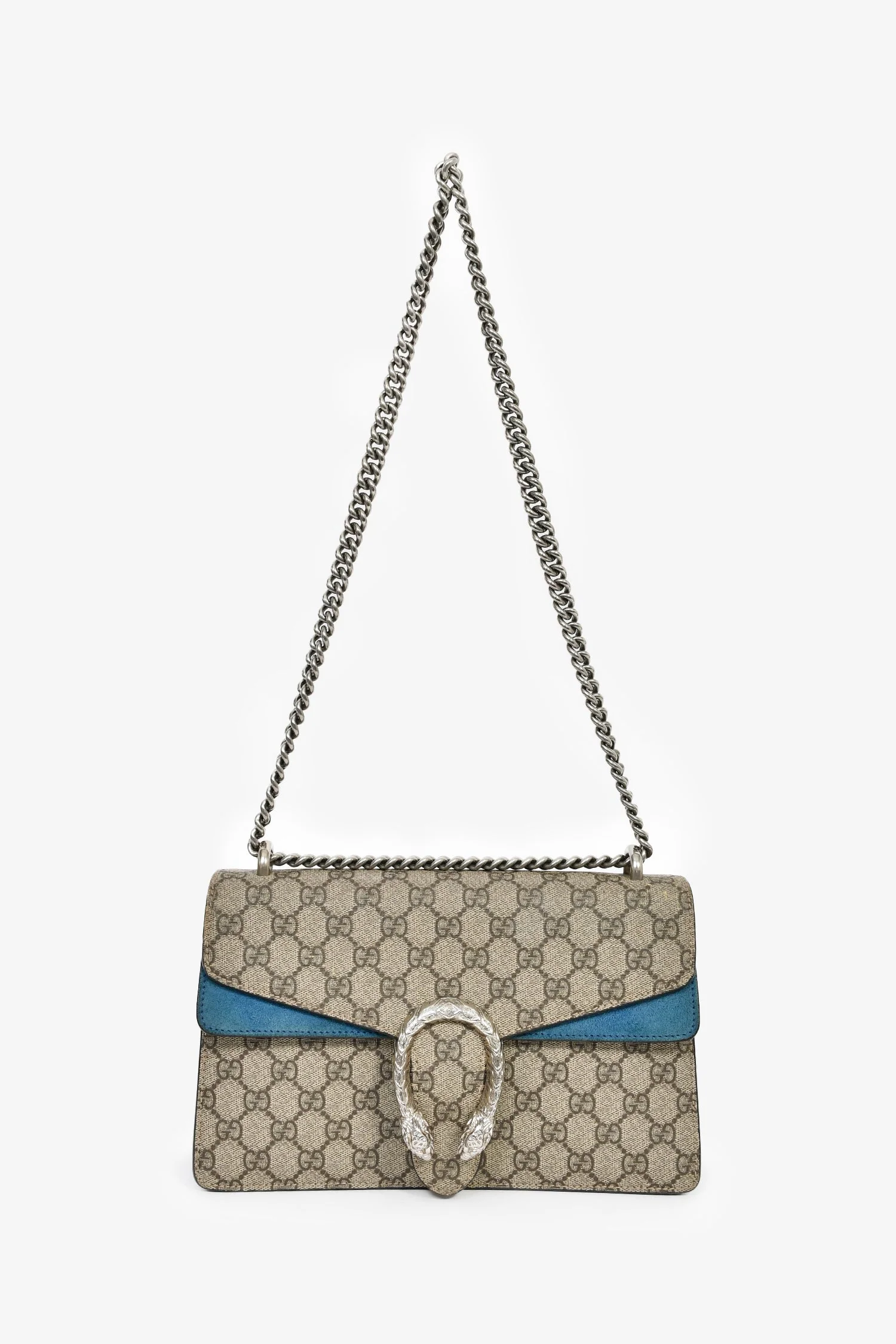 Gucci GG Supreme Monogram Canvas/Blue Suede Small Dionysus Shoulder Bag - Image 7
