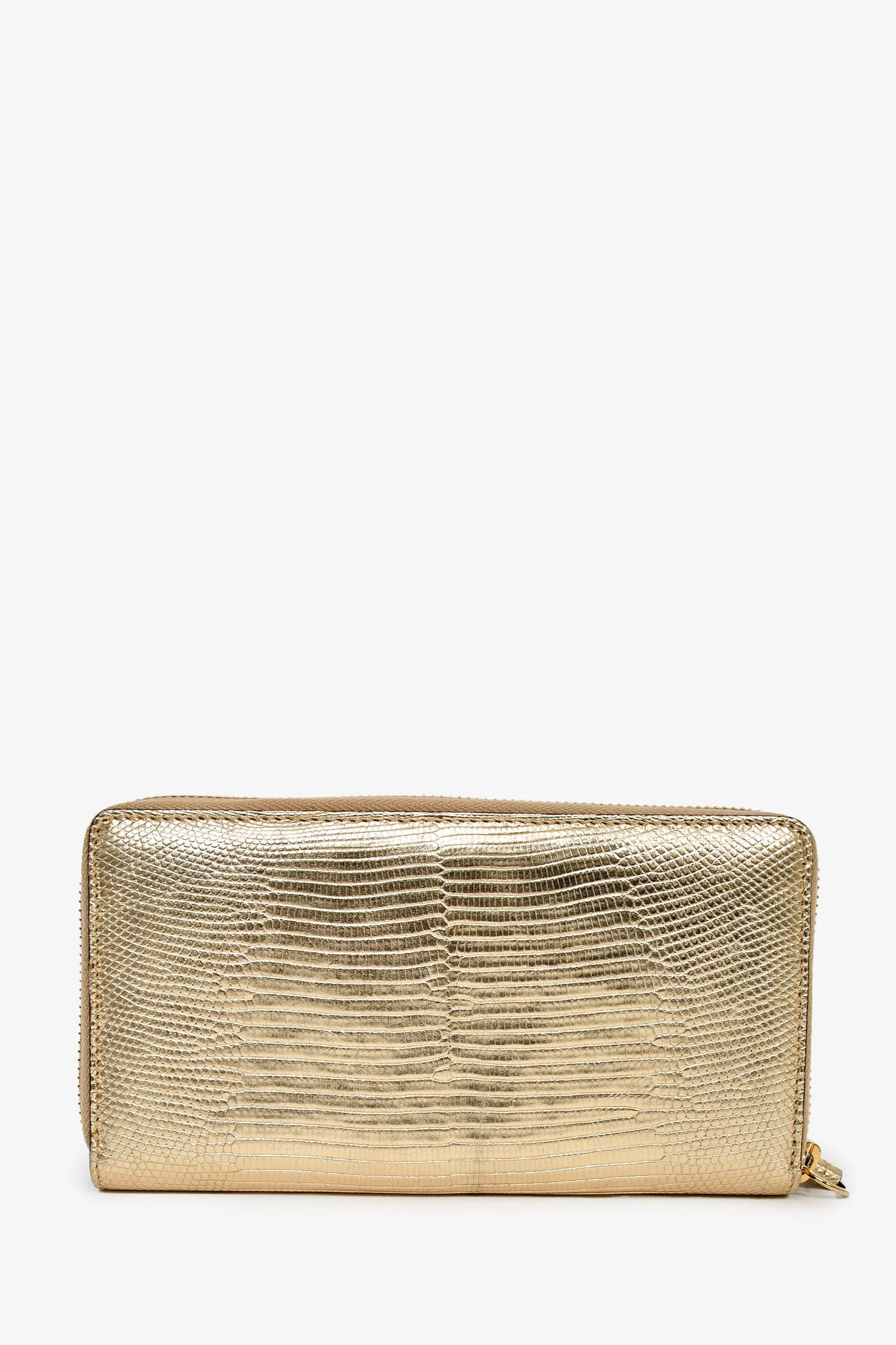 Gucci Gold Leather Embossed Long GG Zip Wallet - Image 2