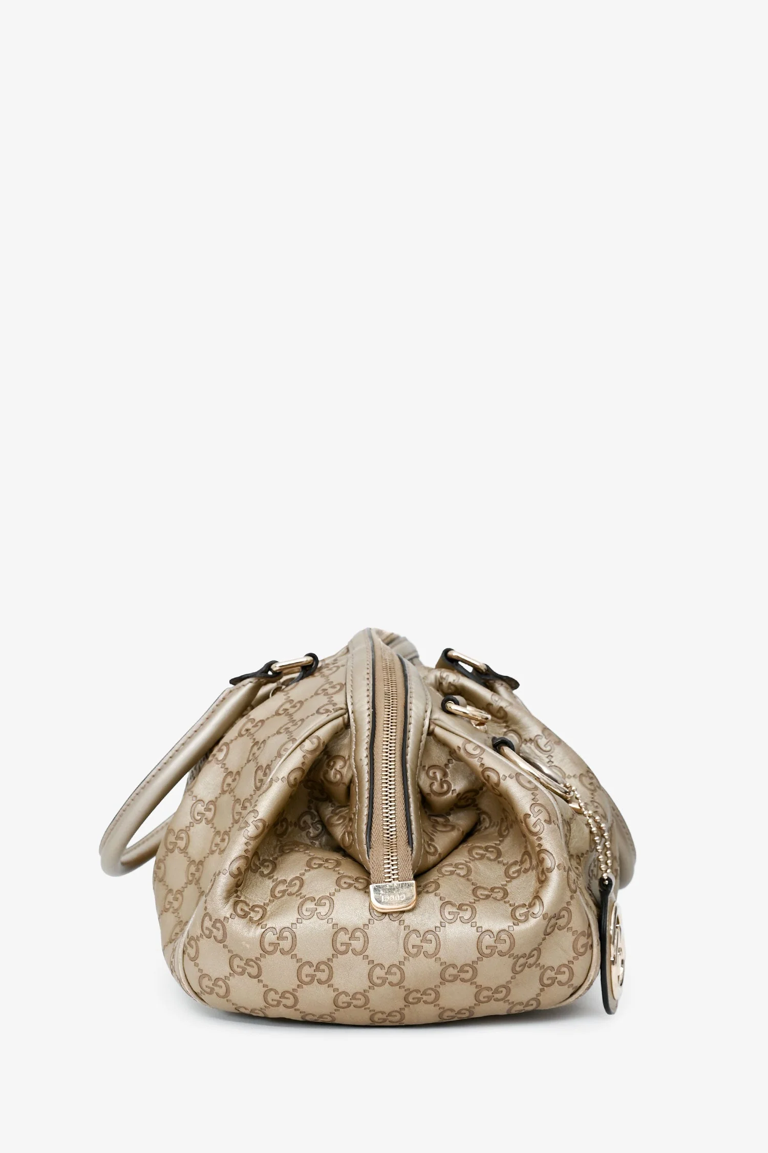Gucci Gold Leather Guccisimma Sukey Shoulder Bag - Image 3