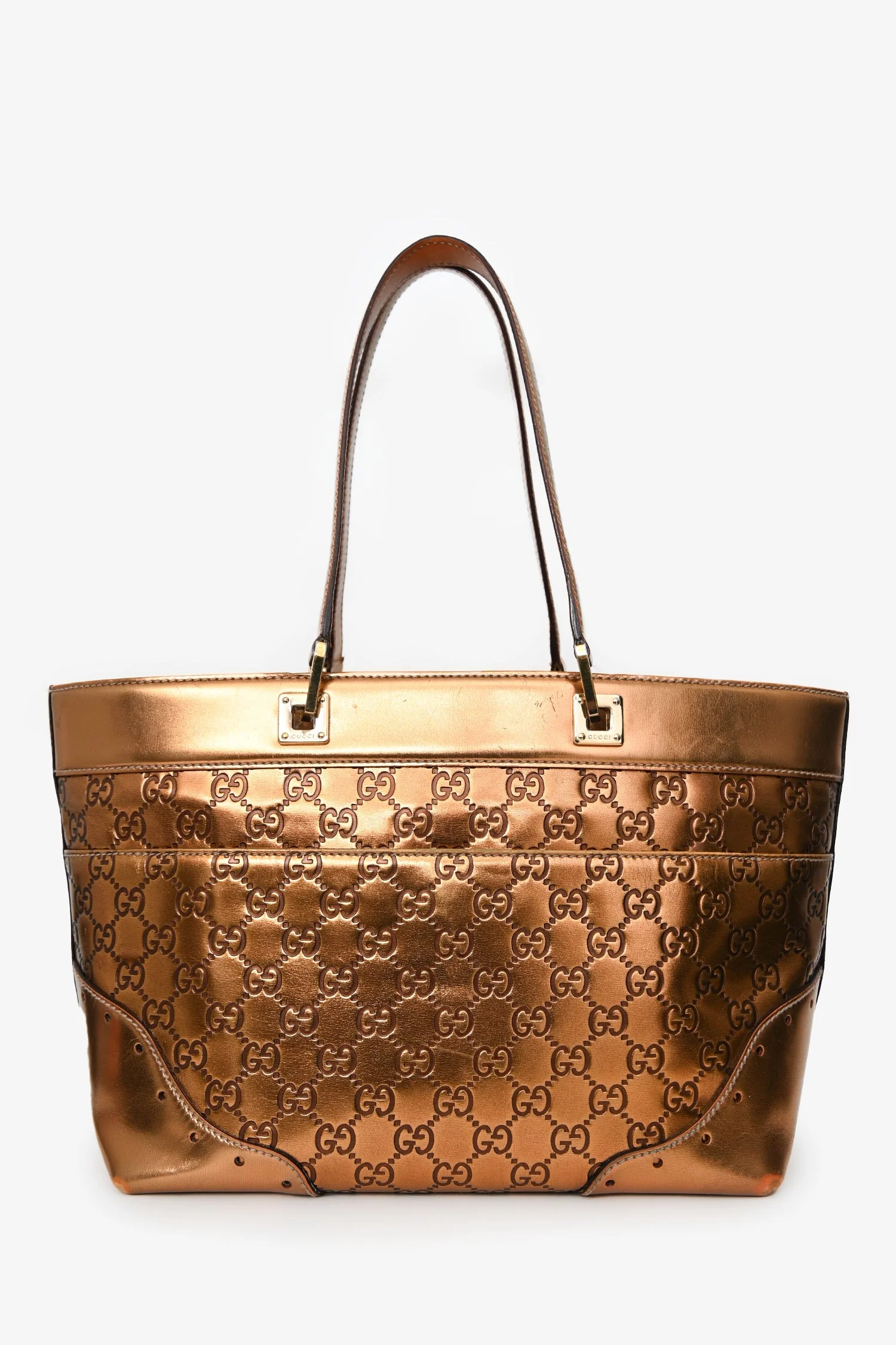 Gucci Gold Leather Guccissima Punch Tote - Image 2