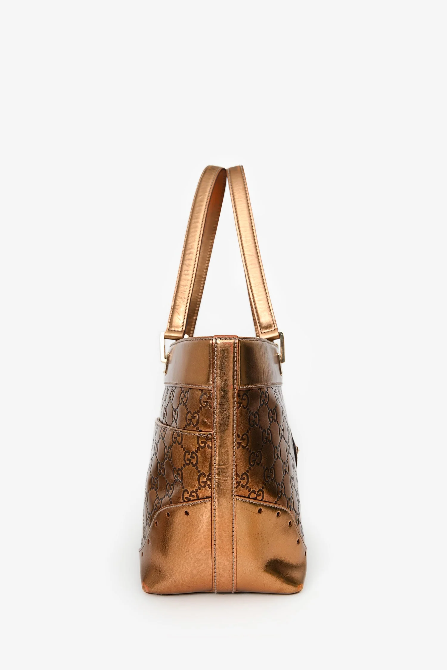 Gucci Gold Leather Guccissima Punch Tote - Image 3