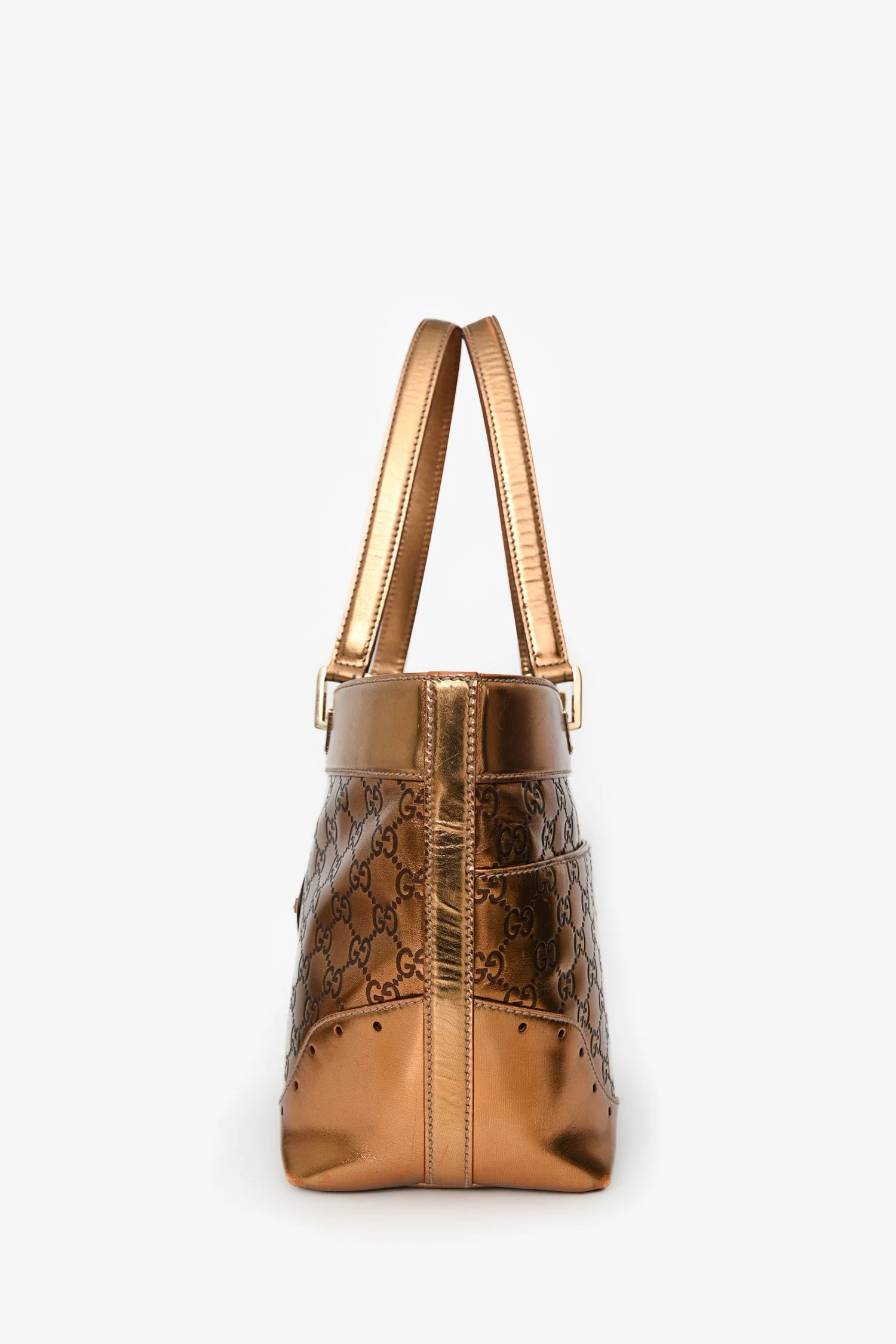 Gucci Gold Leather Guccissima Punch Tote - Image 4