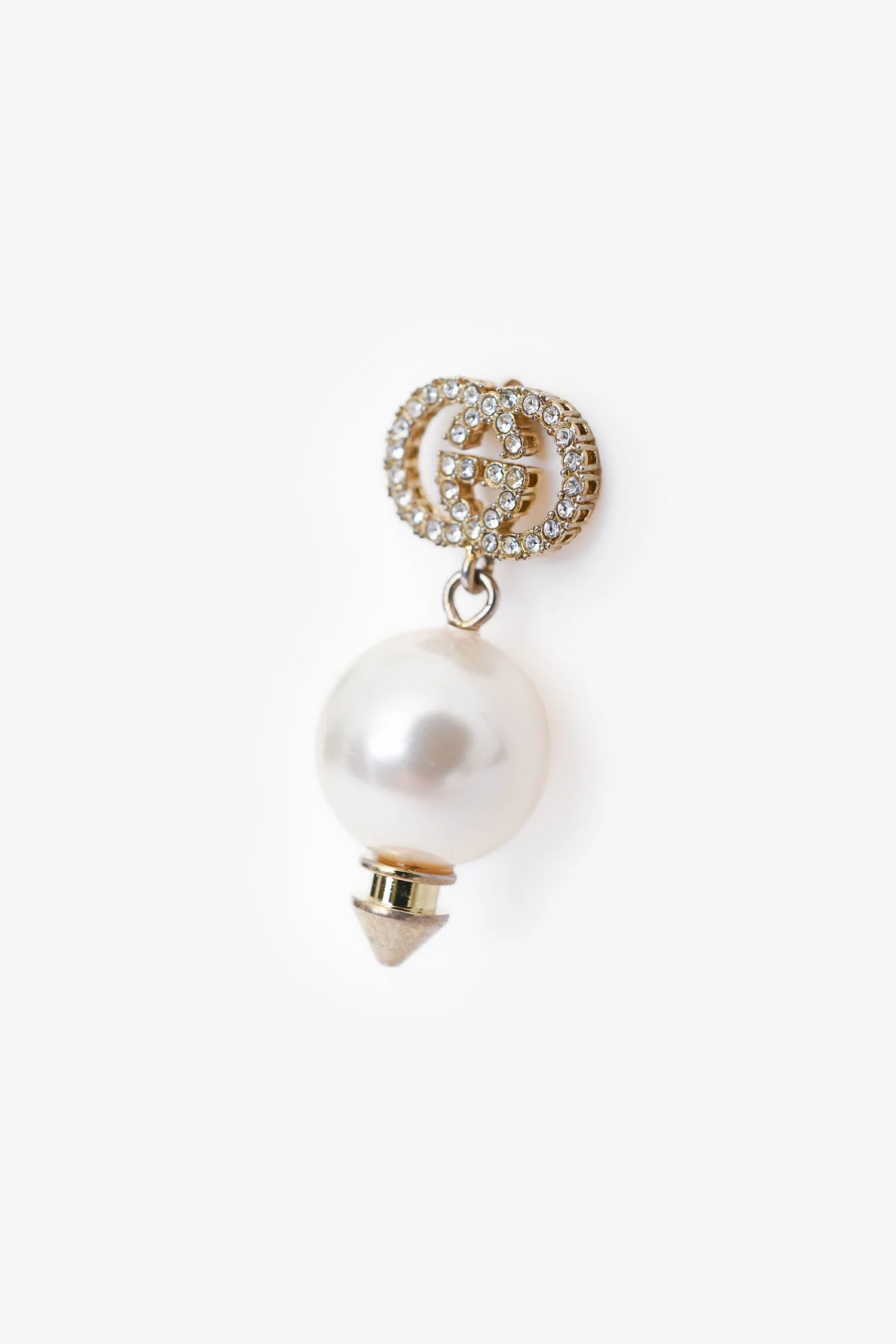 Gucci Gold Tone/Faux Pearl GG Crystal Earrings - Image 3