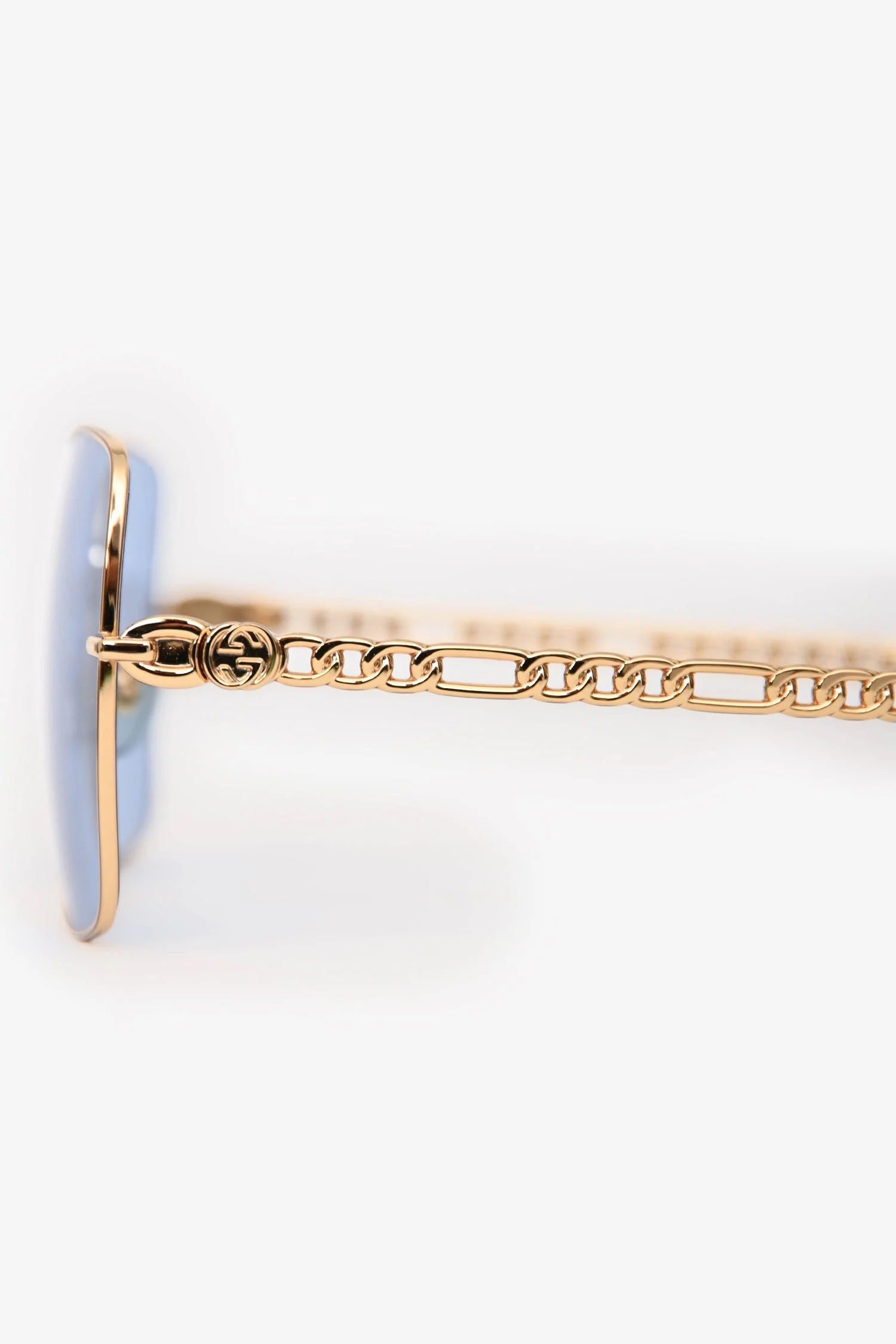 Gucci Gold Tone Metal Chain/Star Detailed Square Framed Sunglasses - Image 3