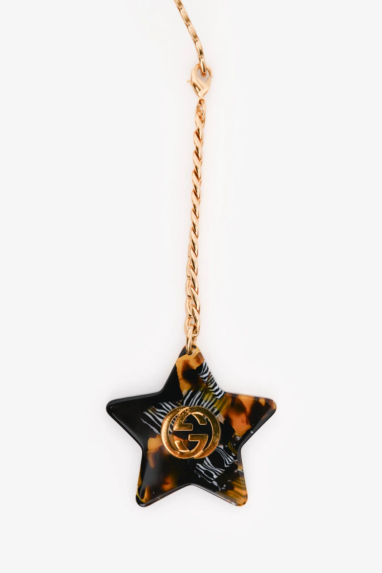 Gucci Gold Tone Metal Chain/Star Detailed Square Framed Sunglasses - Image 4