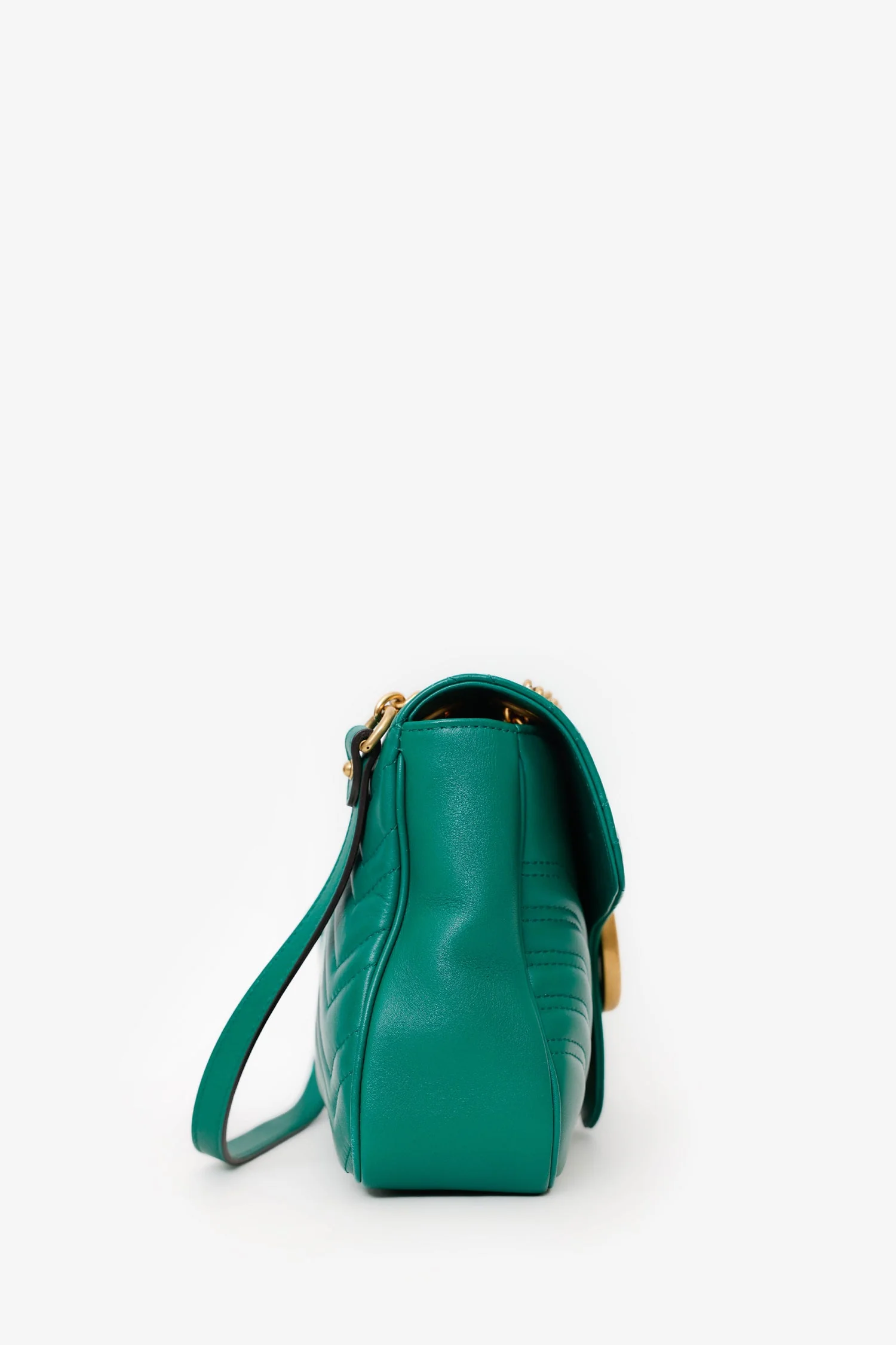 Gucci Green Chevron Leather Medium Marmont Shoulder Bag - Image 3