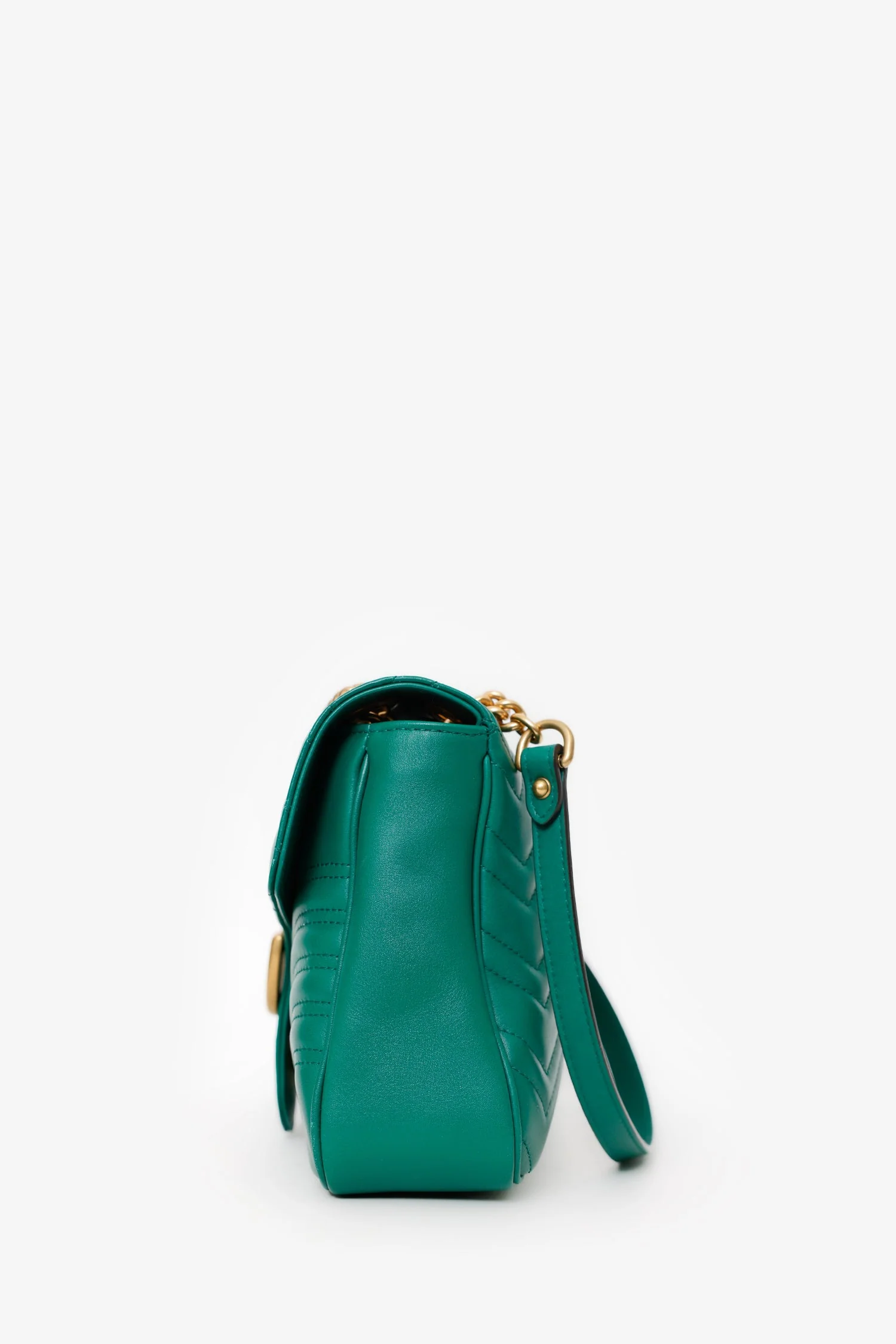 Gucci Green Chevron Leather Medium Marmont Shoulder Bag - Image 4