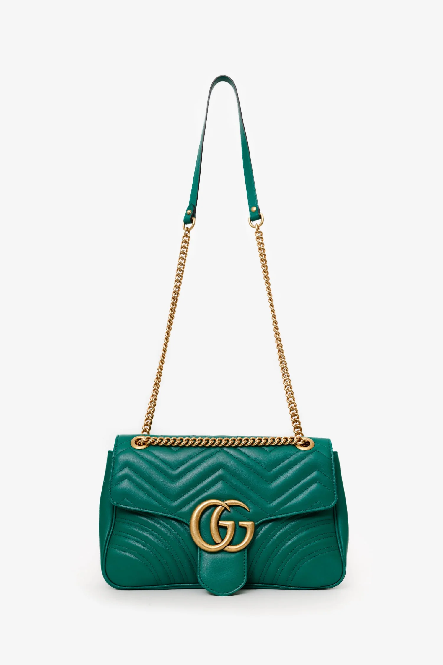 Gucci Green Chevron Leather Medium Marmont Shoulder Bag - Image 7
