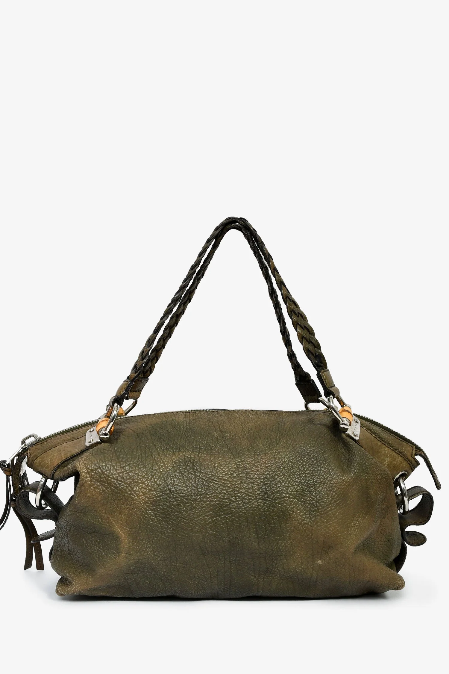 Gucci Green Leather Bamboo Bar Tote Bag - Image 2