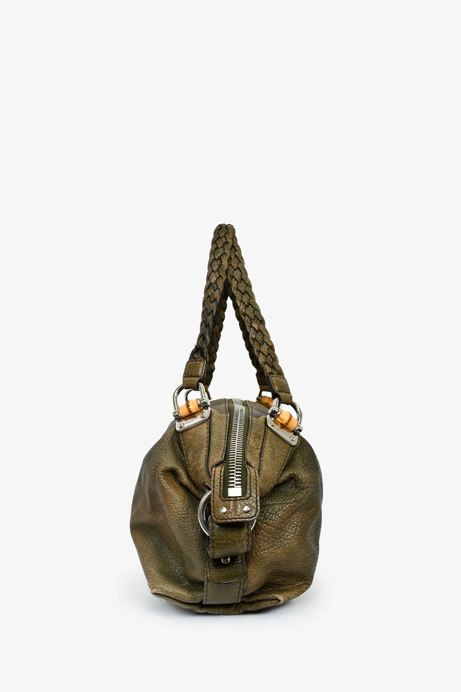Gucci Green Leather Bamboo Bar Tote Bag - Image 3