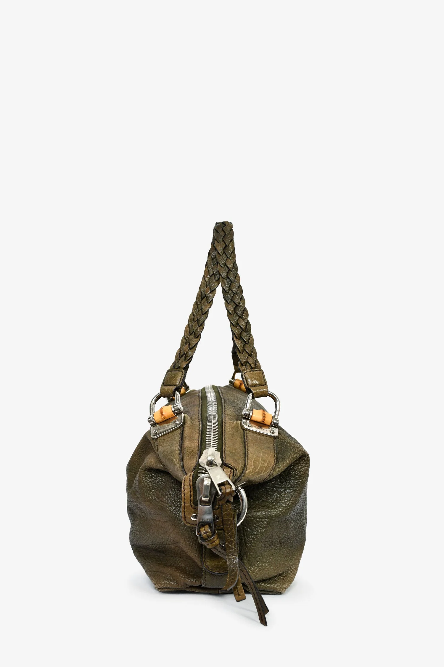 Gucci Green Leather Bamboo Bar Tote Bag - Image 4
