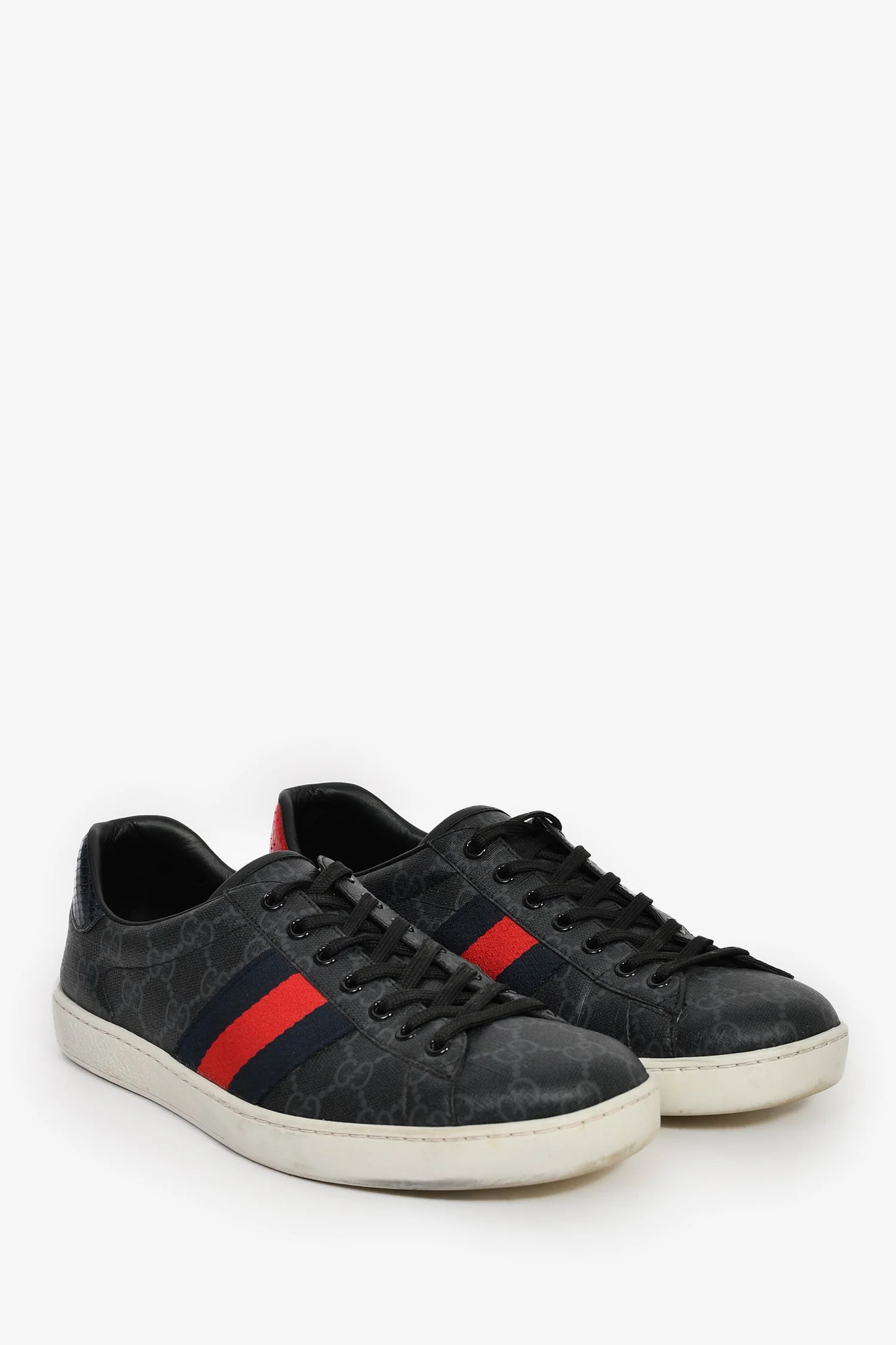 Gucci Grey Canvas GG Supreme Web Snake Embossed Detail 'Ace' Sneakers Size 8.5 Mens - Image 2
