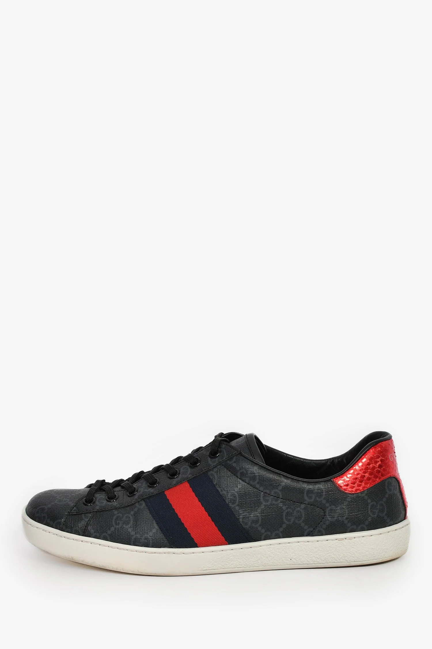 Gucci Grey Canvas GG Supreme Web Snake Embossed Detail 'Ace' Sneakers Size 8.5 Mens - Image 4