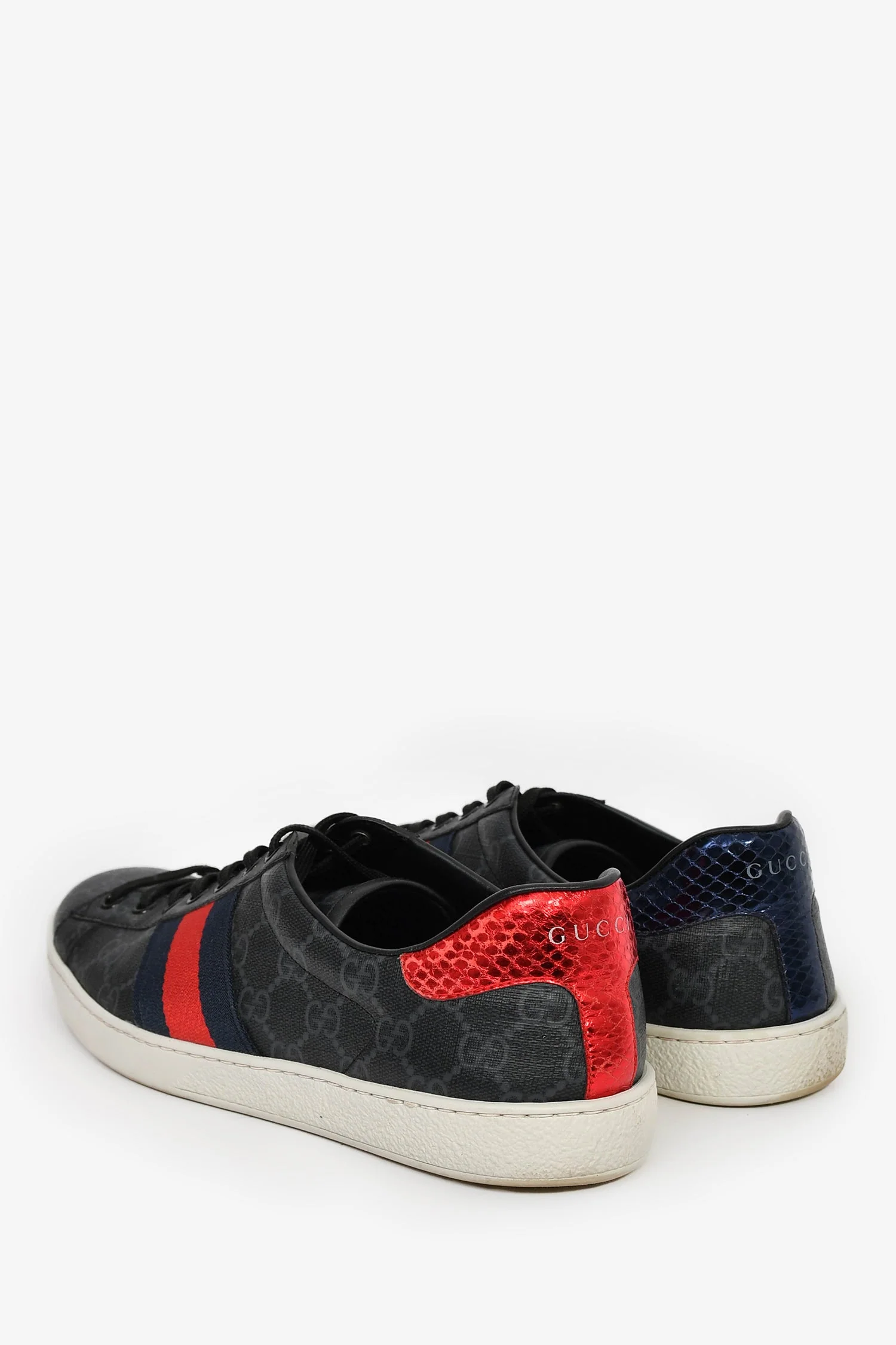 Gucci Grey Canvas GG Supreme Web Snake Embossed Detail 'Ace' Sneakers Size 8.5 Mens - Image 5