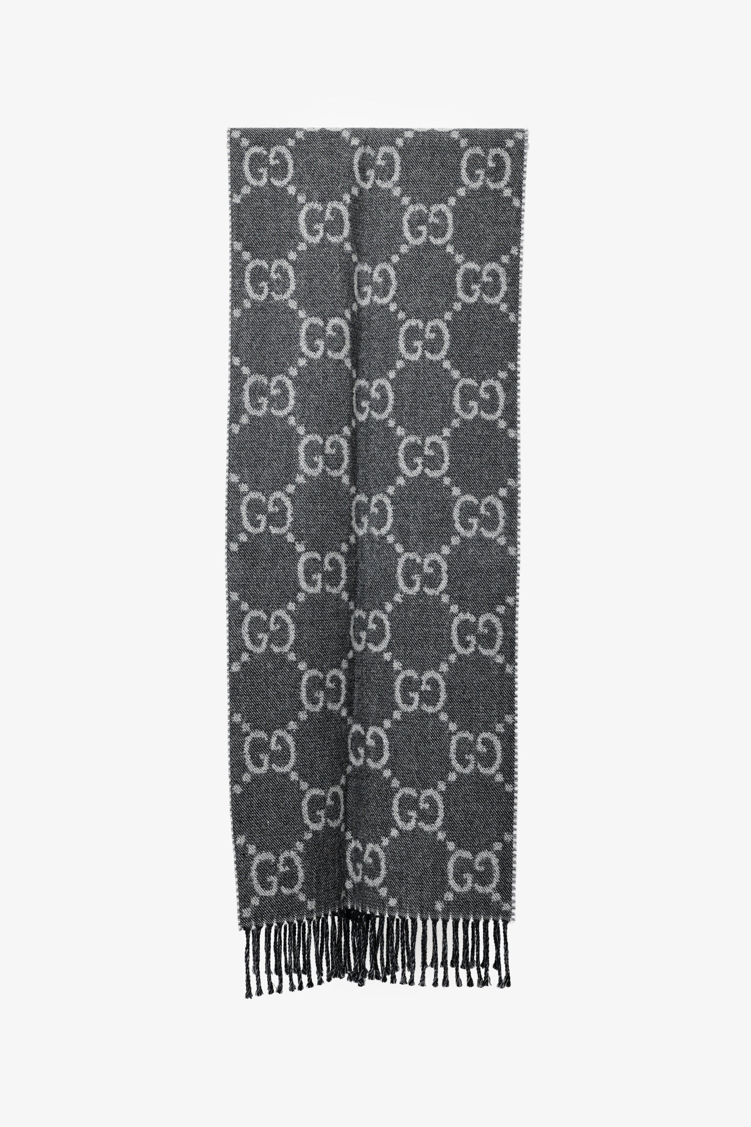 Gucci Grey Wool Reversible GG Logo Muffler Scarf