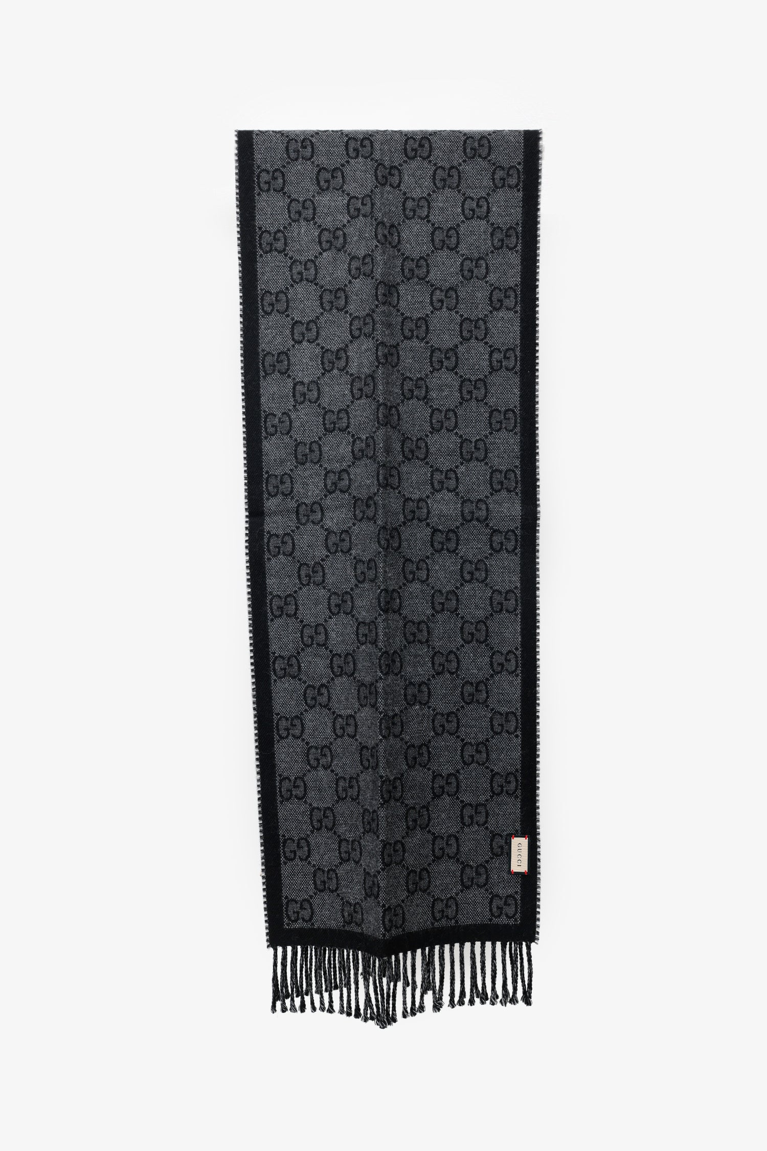 Gucci Grey Wool Reversible GG Logo Muffler Scarf - Image 2