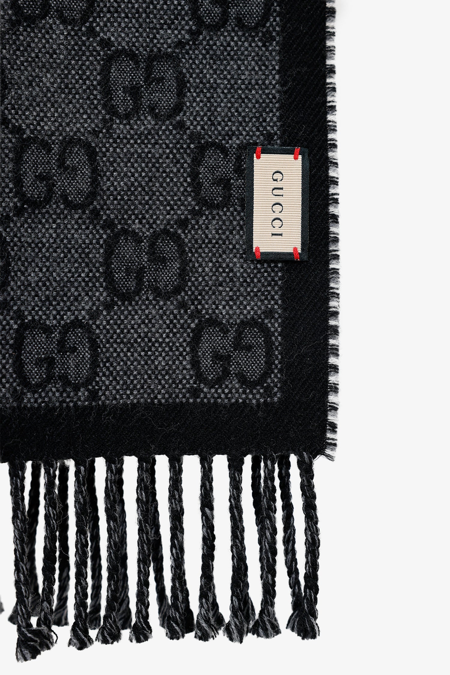 Gucci Grey Wool Reversible GG Logo Muffler Scarf - Image 3