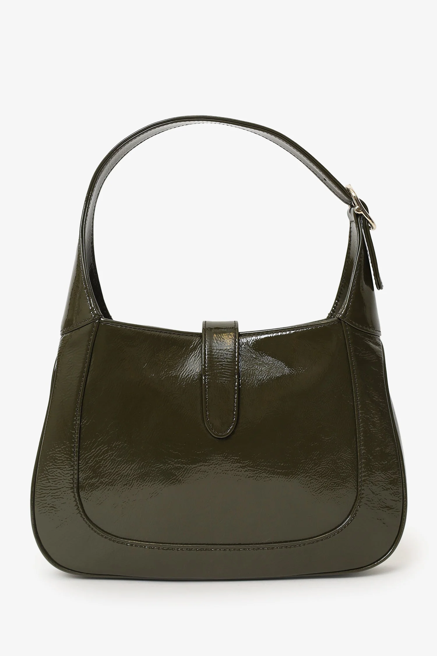 Gucci Khaki Green Patent Leather Small Jackie Bag With Web Strap - Image 2