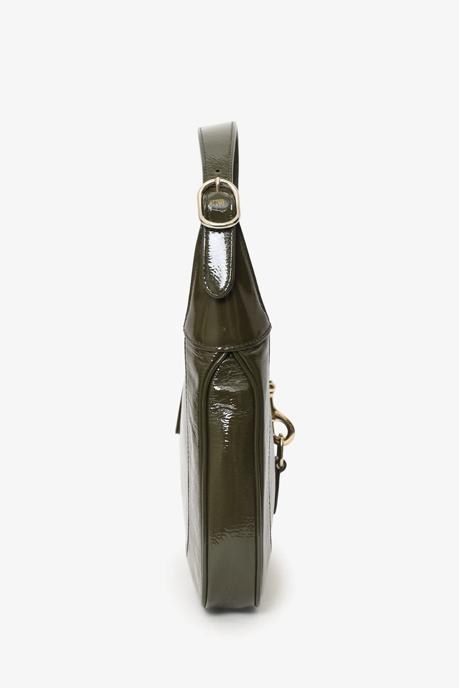 Gucci Khaki Green Patent Leather Small Jackie Bag With Web Strap - Image 3