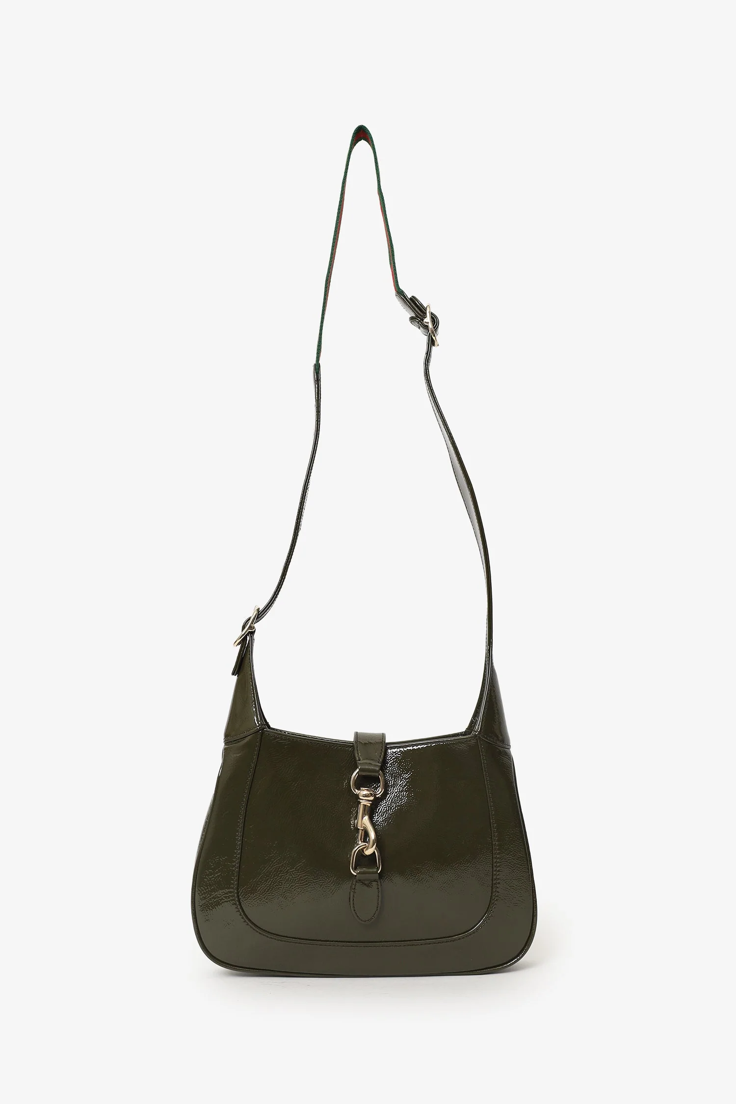 Gucci Khaki Green Patent Leather Small Jackie Bag With Web Strap - Image 6