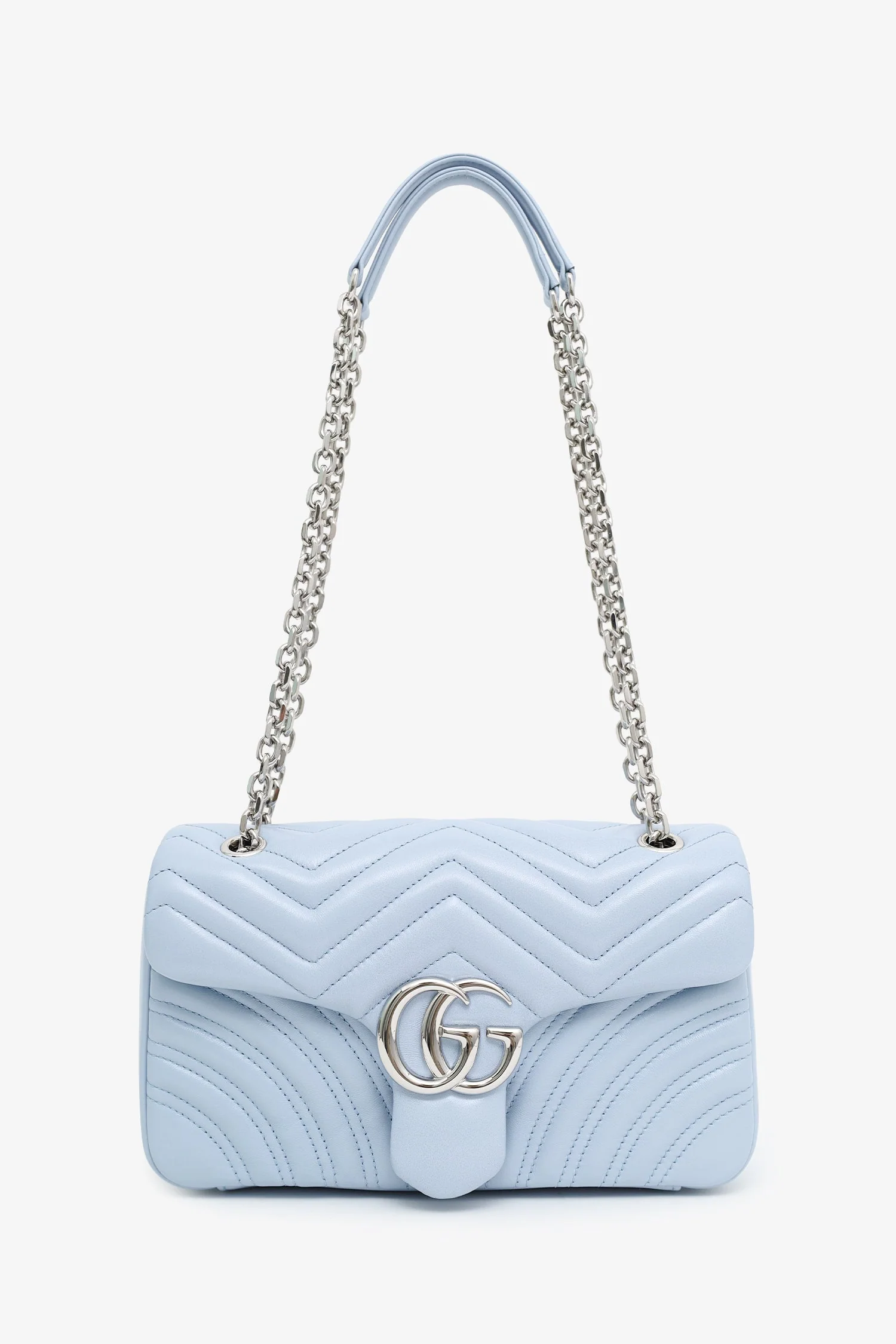 Gucci Light Blue Lambskin Matelasse Small GG Marmont Double Chain Shoulder Bag - Image 6