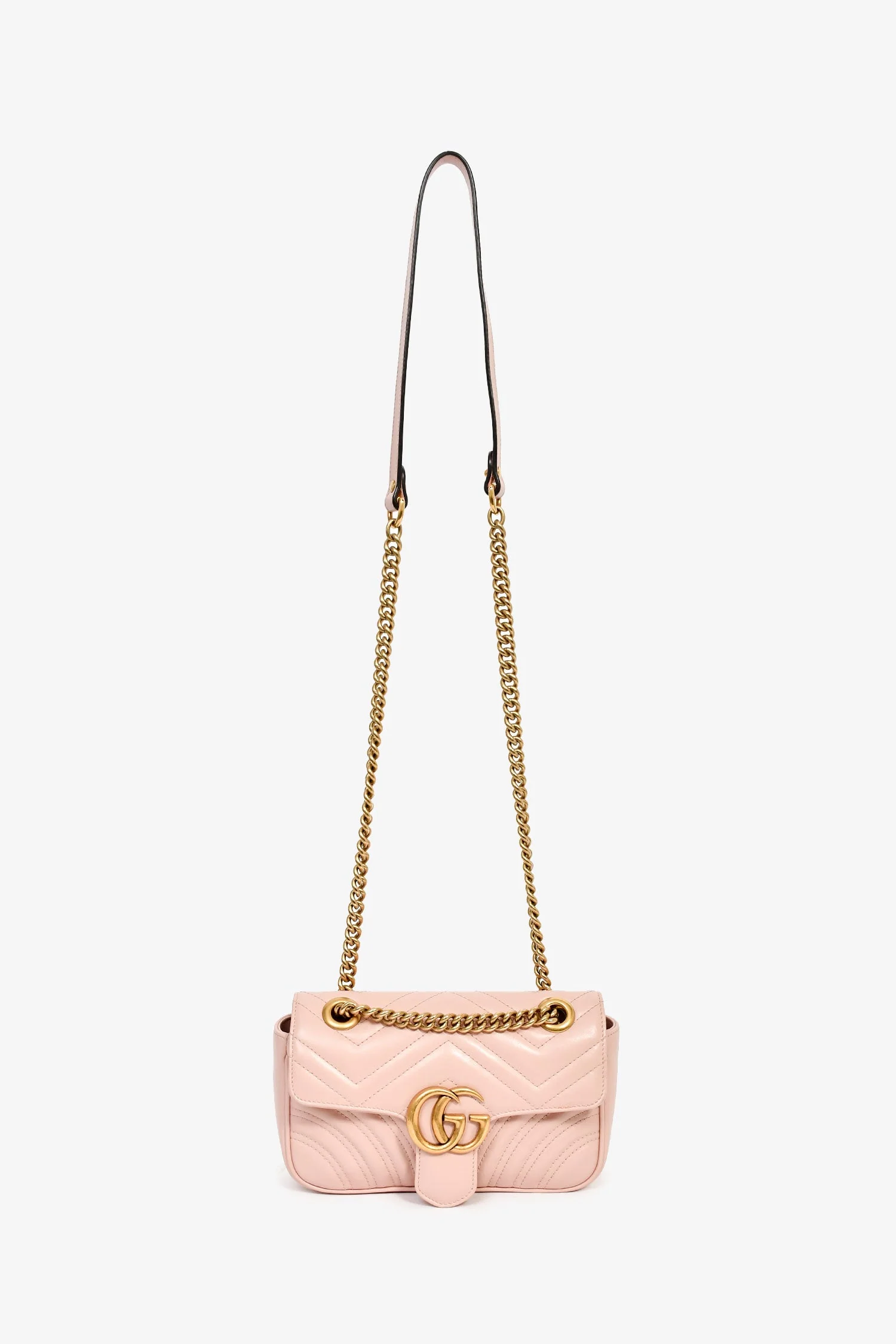 Gucci Light Pink Lambskin Matelasse Small GG Marmont Double Chain Shoulder Bag - Image 7