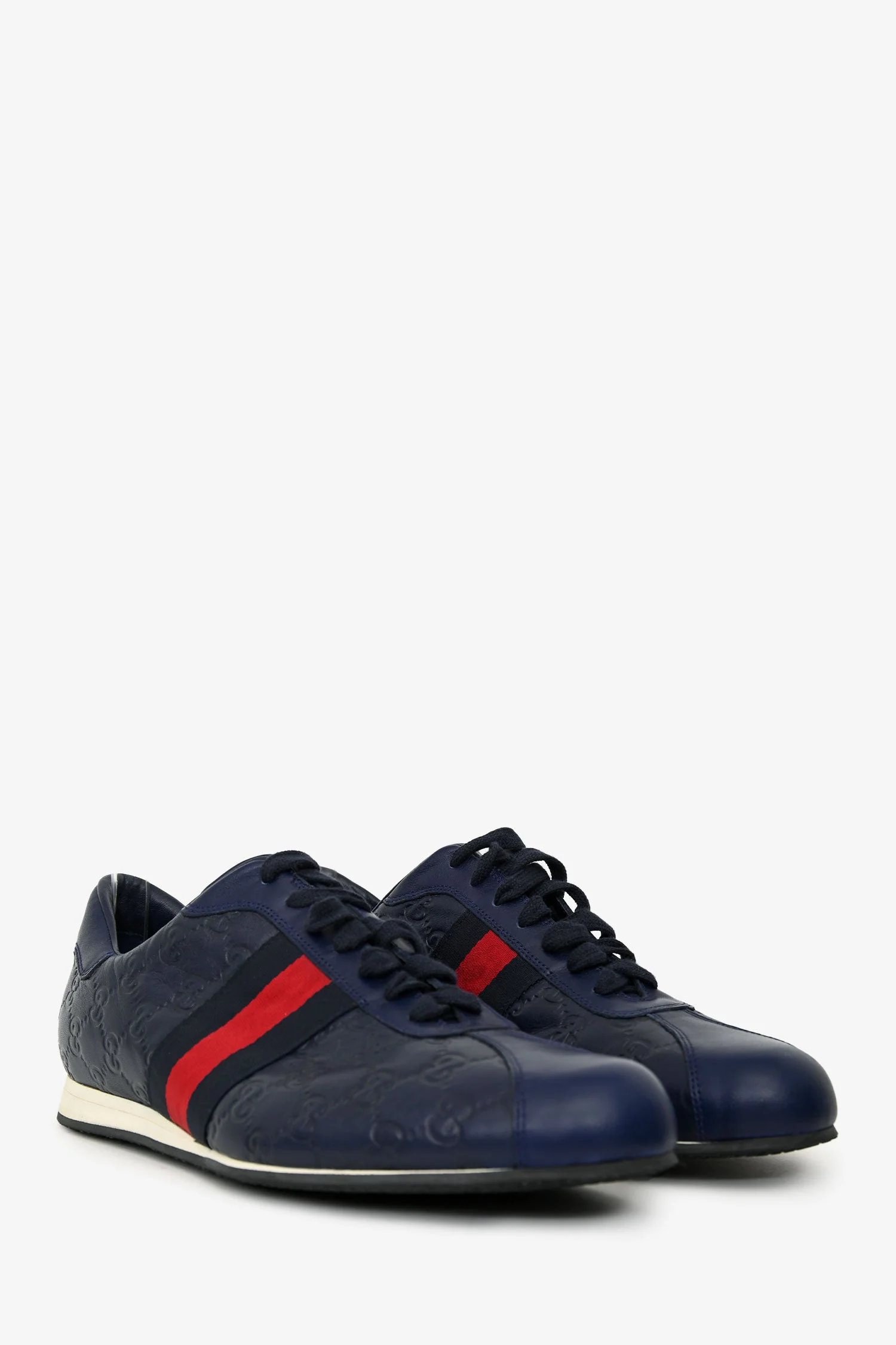 Gucci Navy GG Supreme Leather Web Detail Sneakers Size 10.5 Mens - Image 2