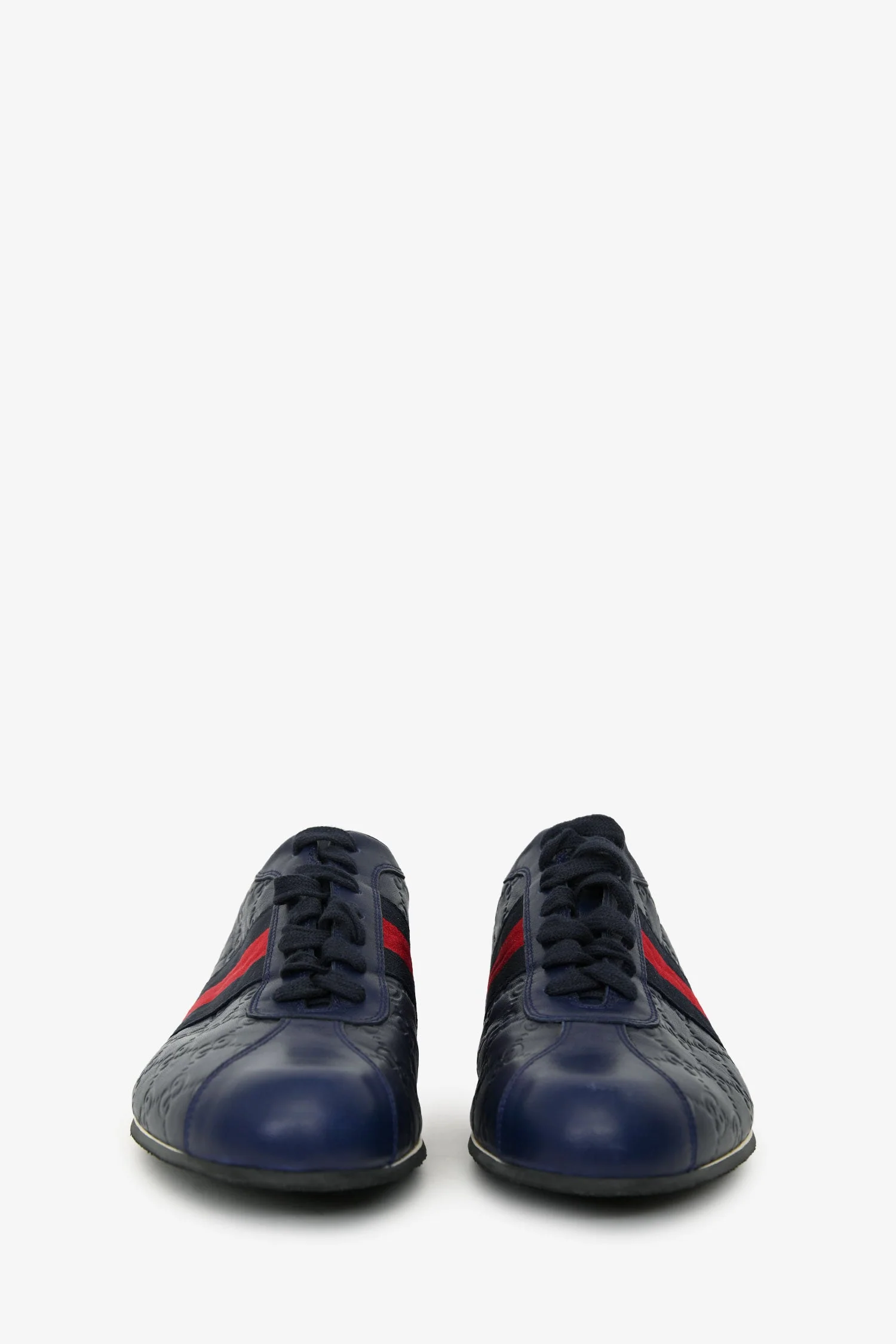 Gucci Navy GG Supreme Leather Web Detail Sneakers Size 10.5 Mens - Image 3