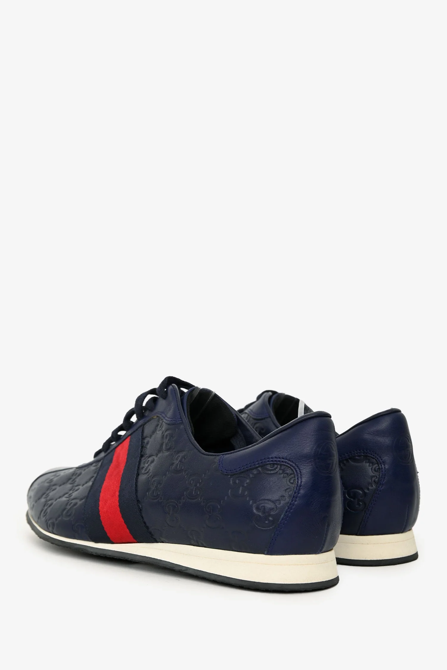 Gucci Navy GG Supreme Leather Web Detail Sneakers Size 10.5 Mens - Image 4