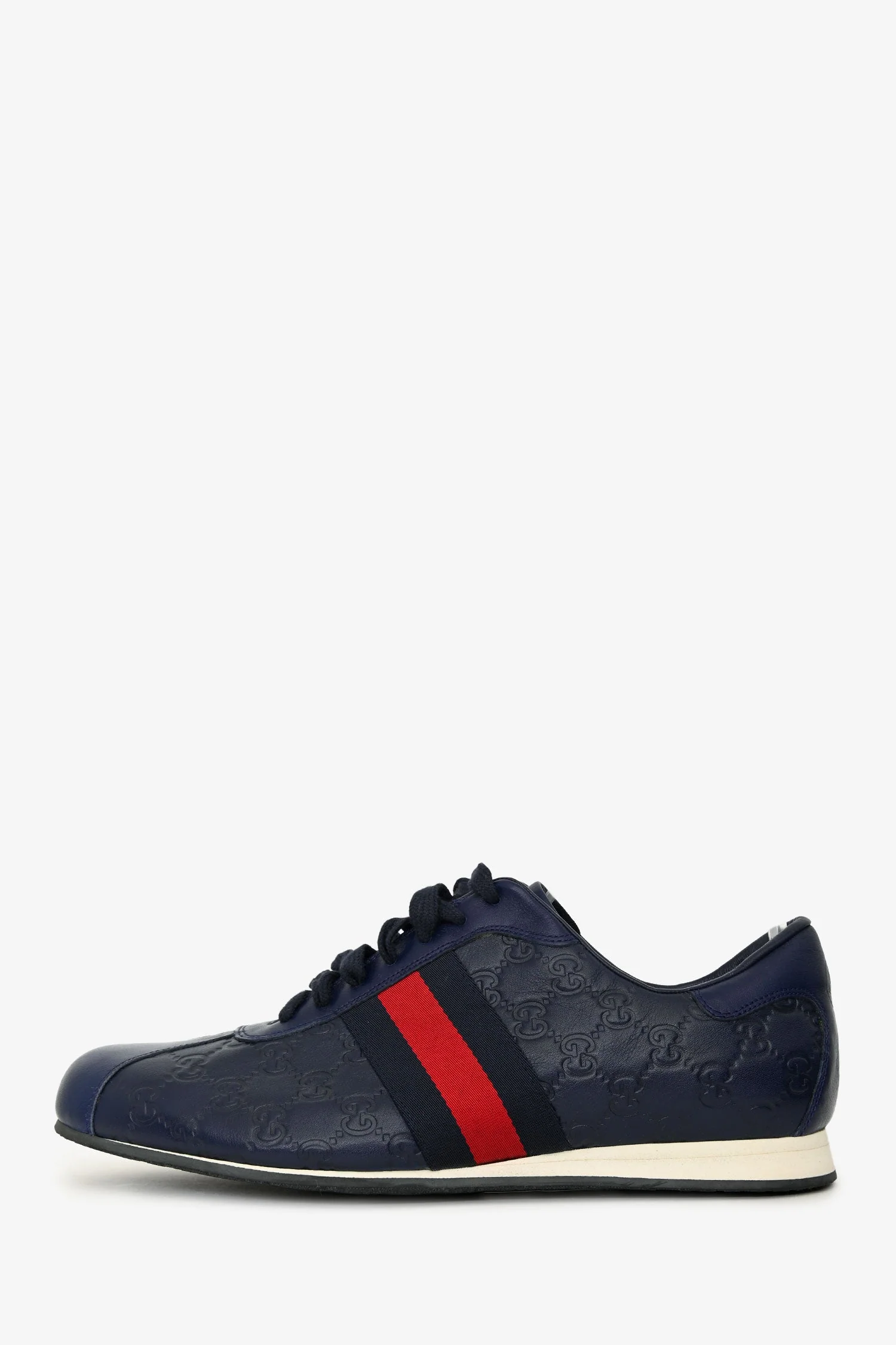 Gucci Navy GG Supreme Leather Web Detail Sneakers Size 10.5 Mens - Image 5