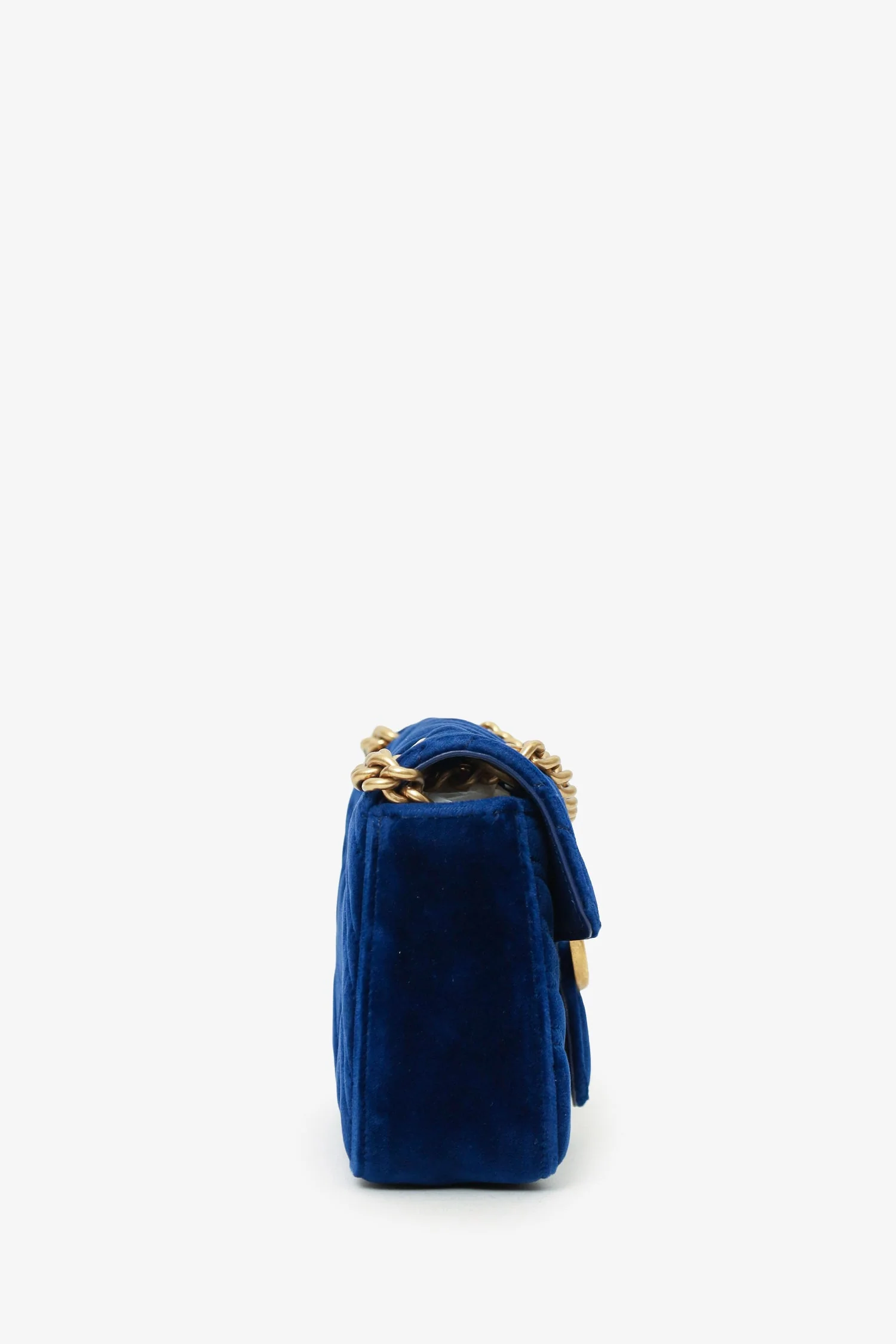Gucci Navy Velvet Mini 'GG' Marmont Shoulder Bag - Image 4