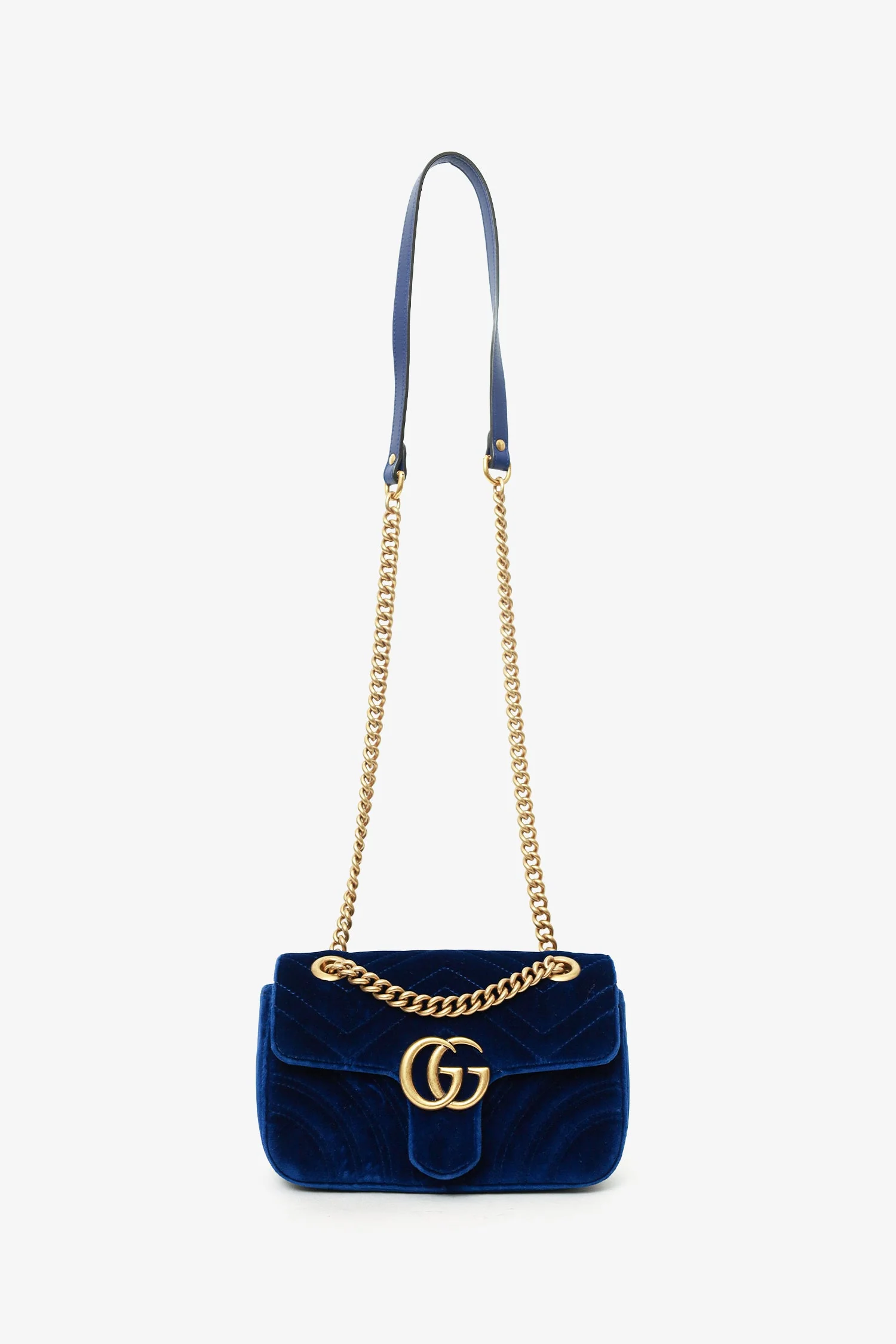 Gucci Navy Velvet Mini 'GG' Marmont Shoulder Bag - Image 6