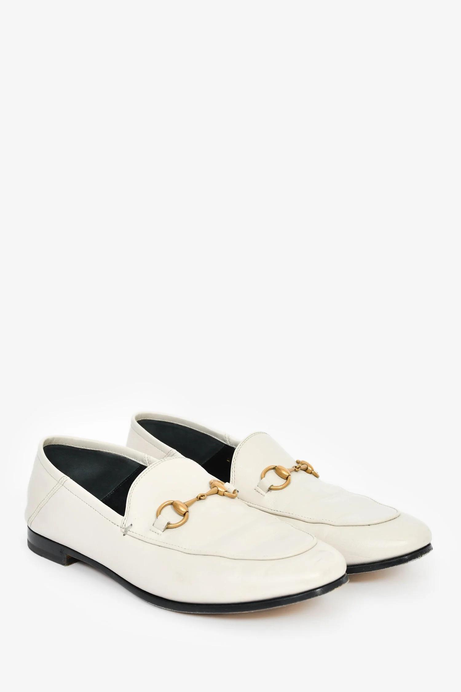 Gucci Off-White Leather Horsebit Loafers Size 37.5 - Image 2