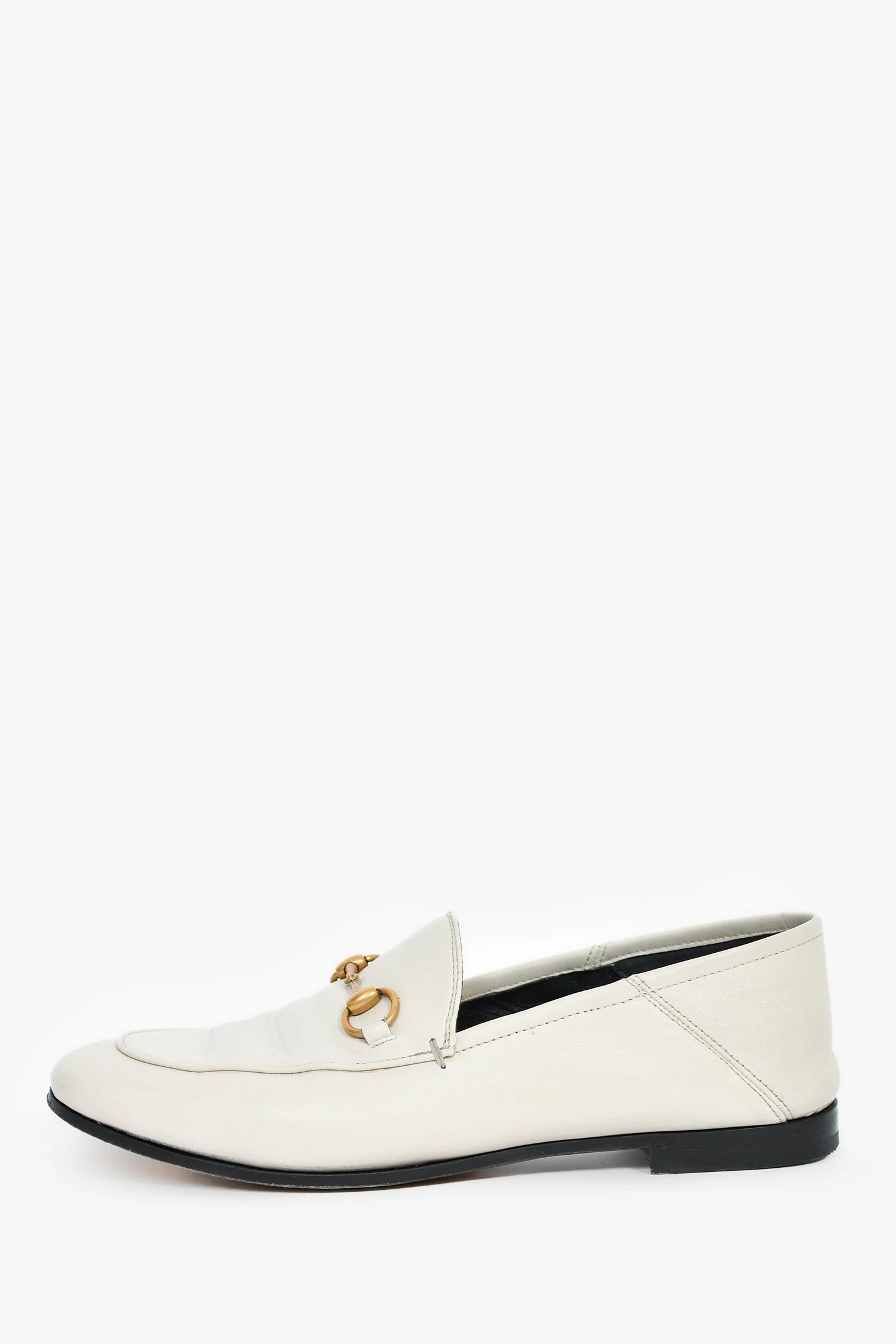 Gucci Off-White Leather Horsebit Loafers Size 37.5 - Image 3